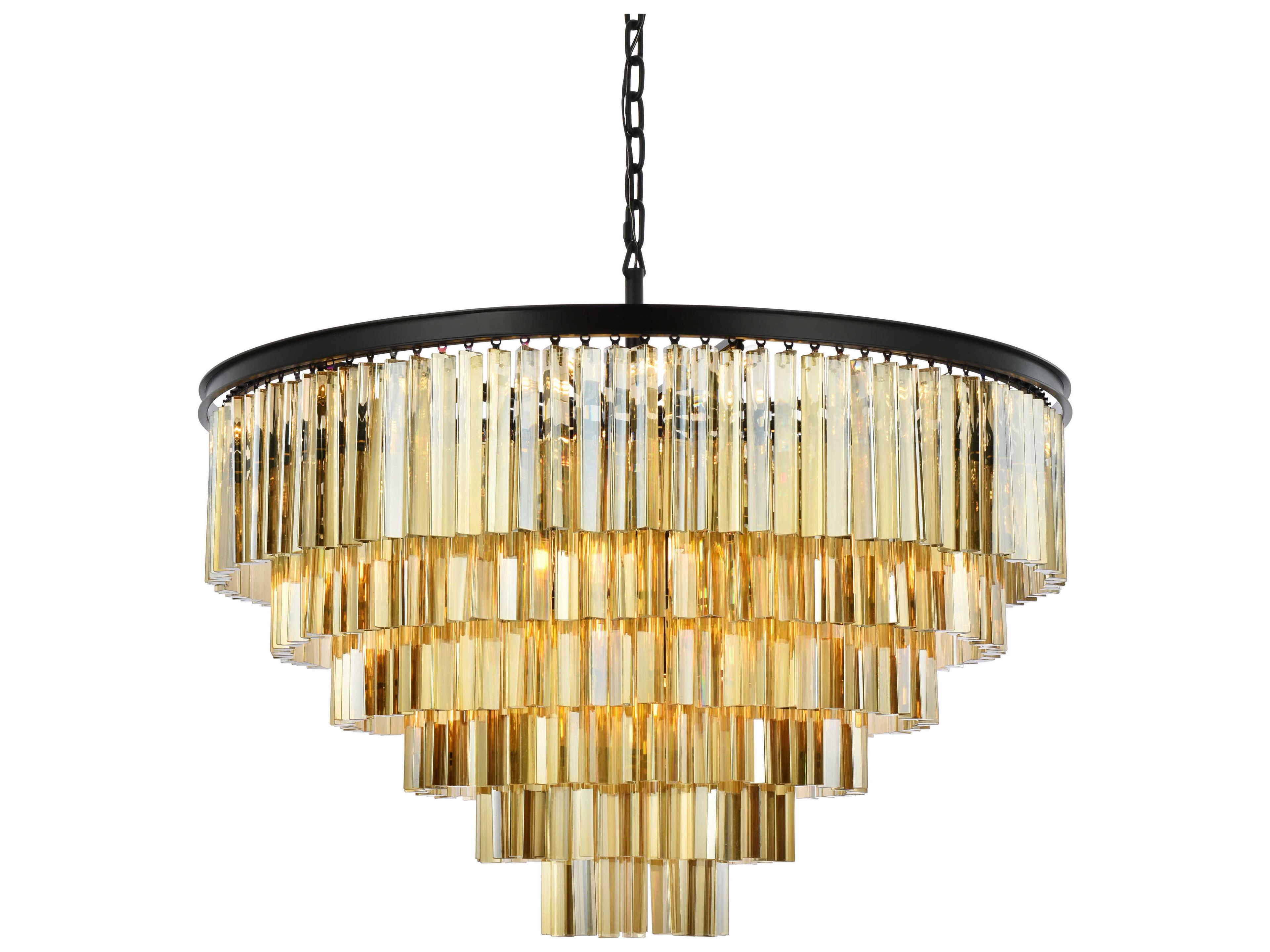 Elegant Lighting Sydney 33-Light Matte Black Gold Crystal Tiered Pendant
