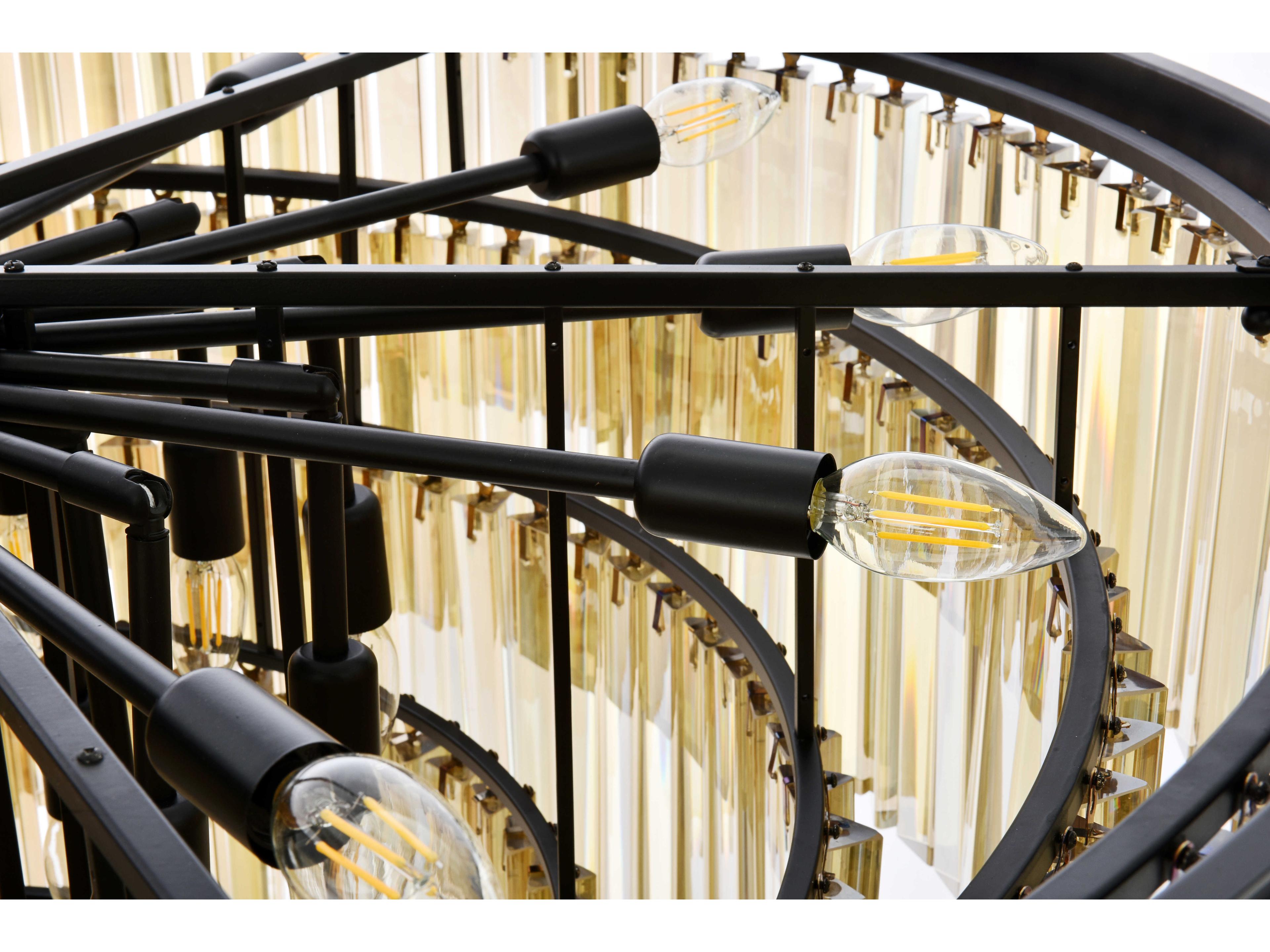 Elegant Lighting Sydney 33-Light Matte Black Gold Crystal Tiered Pendant