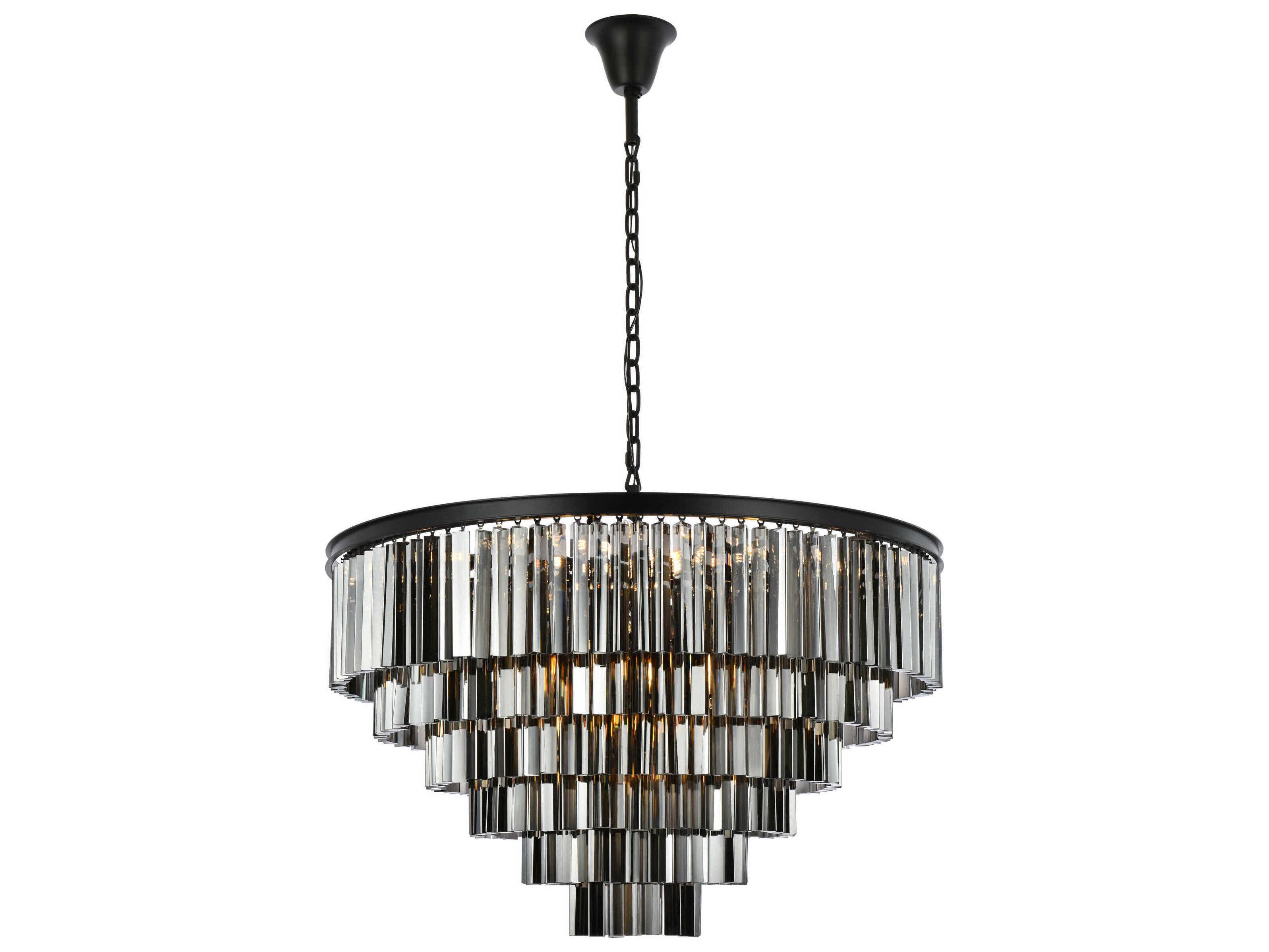 Elegant Lighting Sydney 33-Light Matte Black Silver Crystal Tiered Pendant