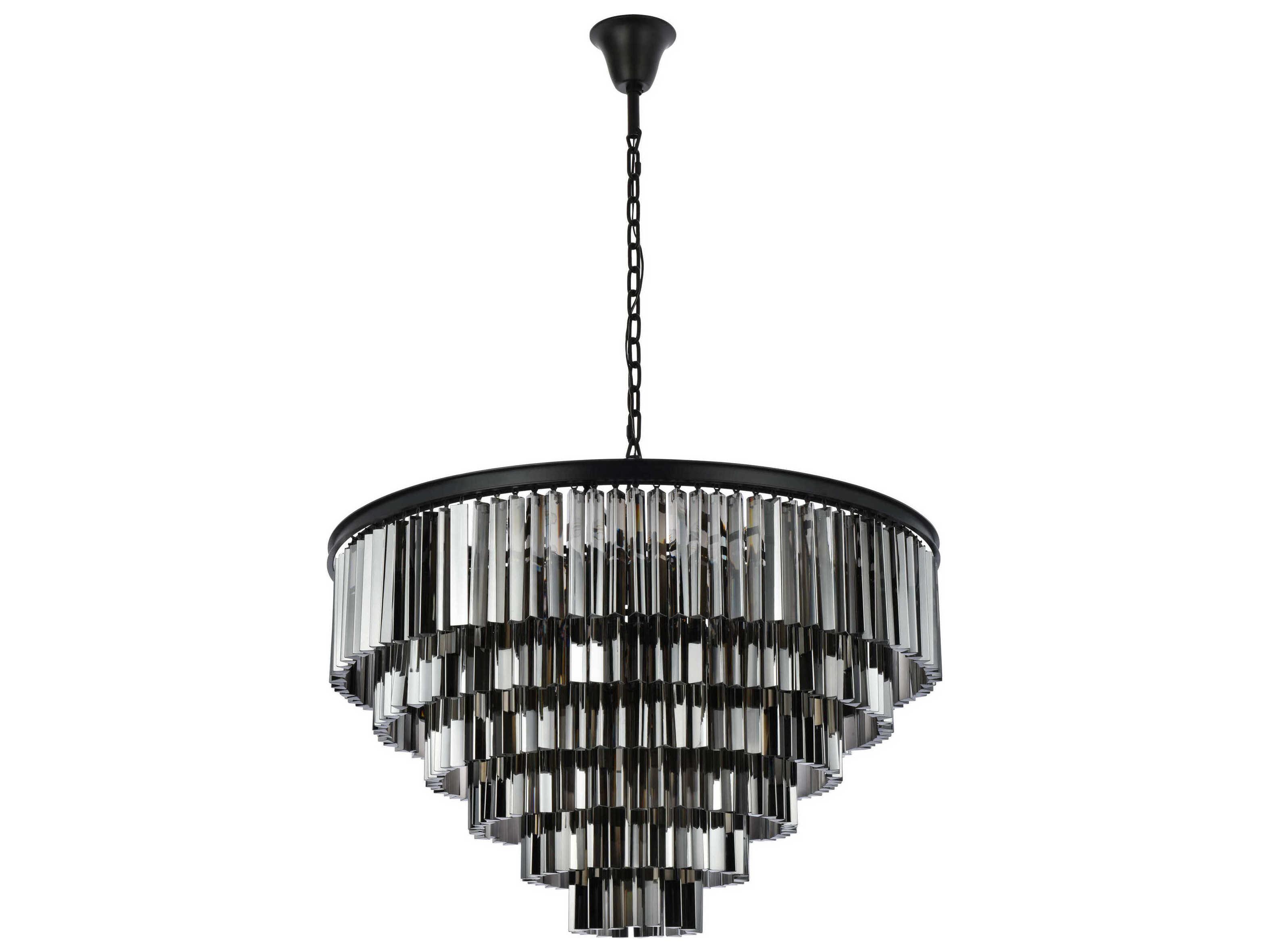 Elegant Lighting Sydney 33-Light Matte Black Silver Crystal Tiered Pendant