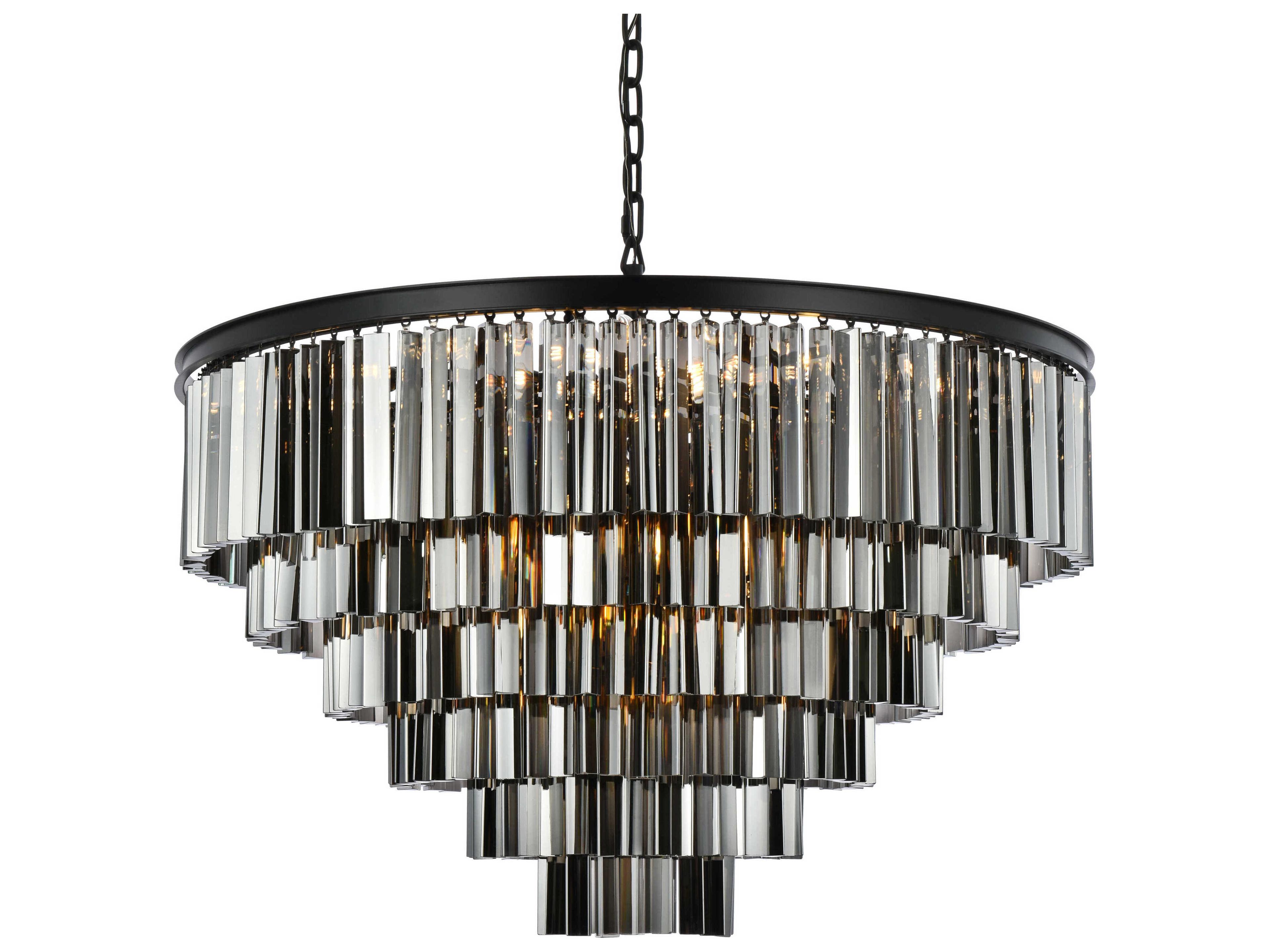 Elegant Lighting Sydney 33-Light Matte Black Silver Crystal Tiered Pendant