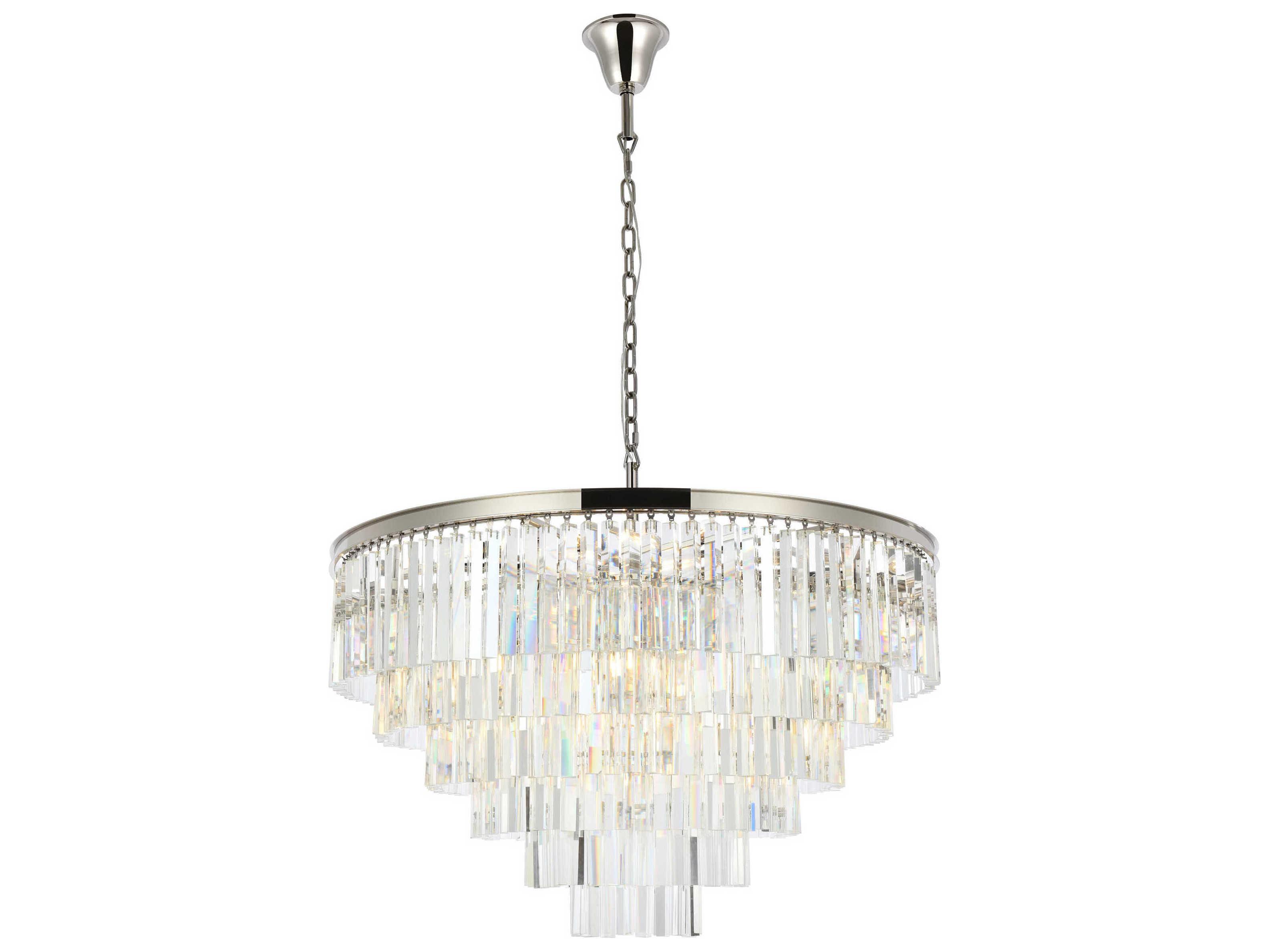 Elegant Lighting Sydney 33-Light Polished Nickel Clear Crystal Tiered Pendant