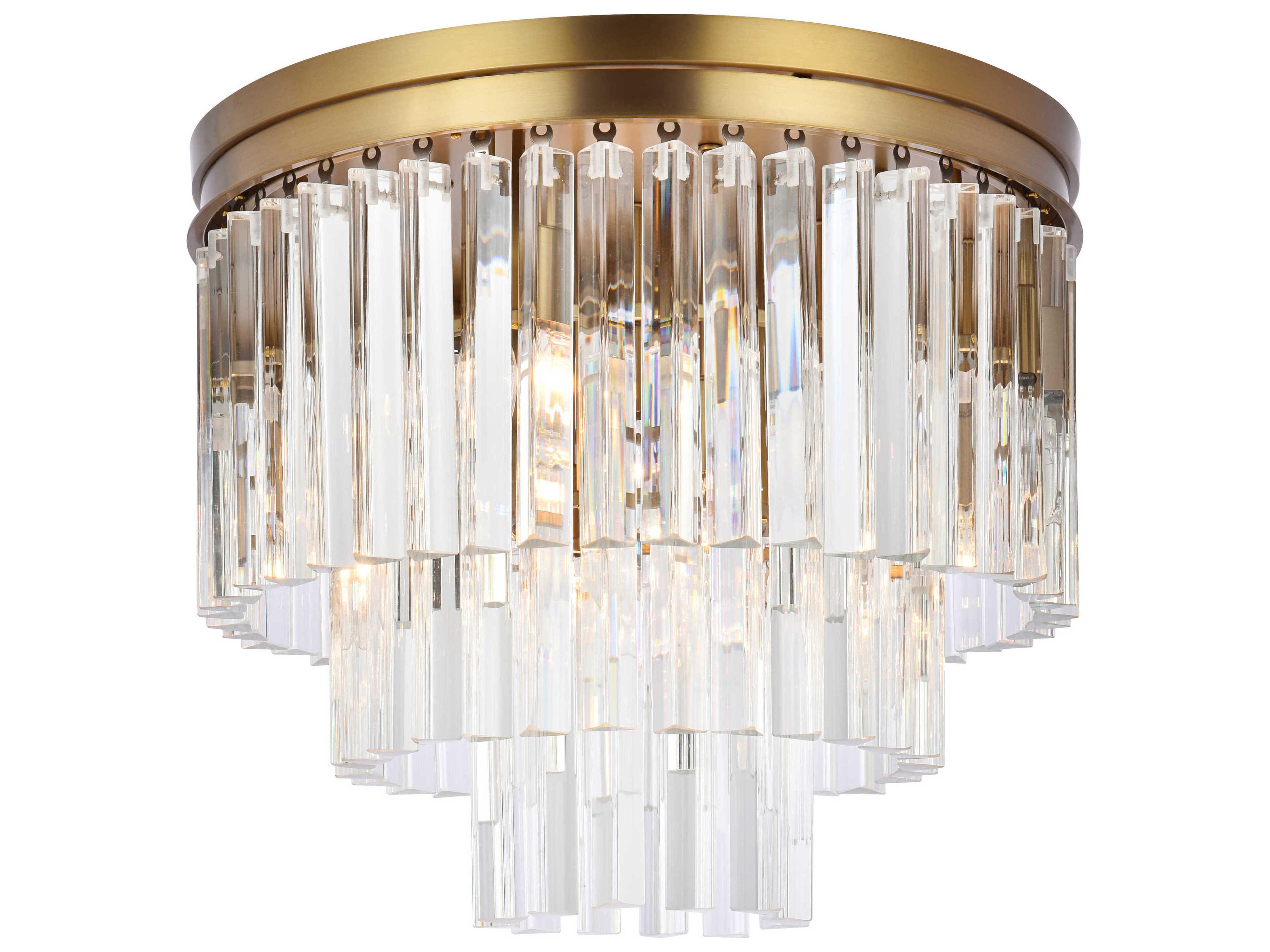 Elegant Lighting Sydney 9-Light Satin Gold Clear Tiered Flush Mount