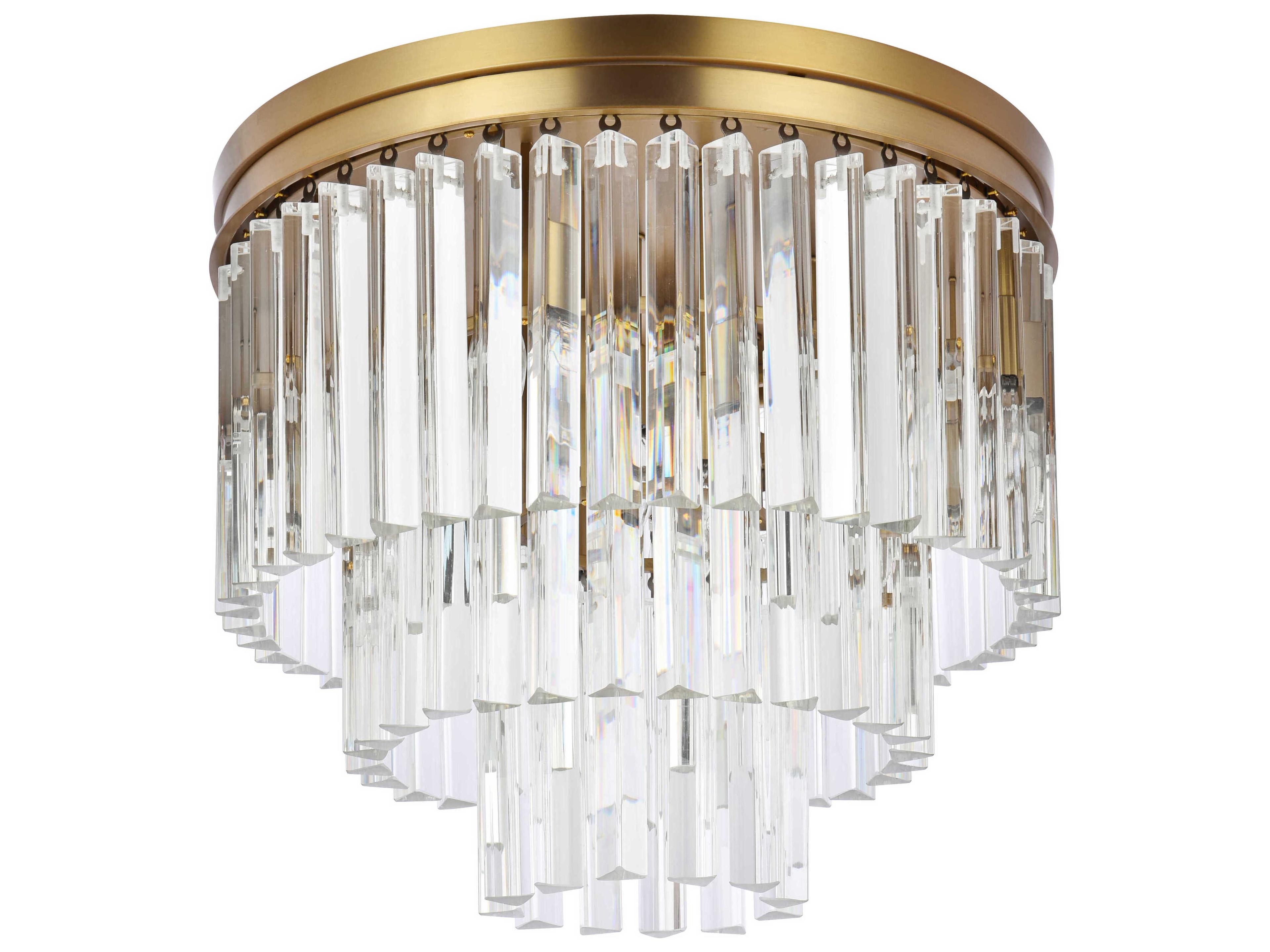Elegant Lighting Sydney 9-Light Satin Gold Clear Tiered Flush Mount
