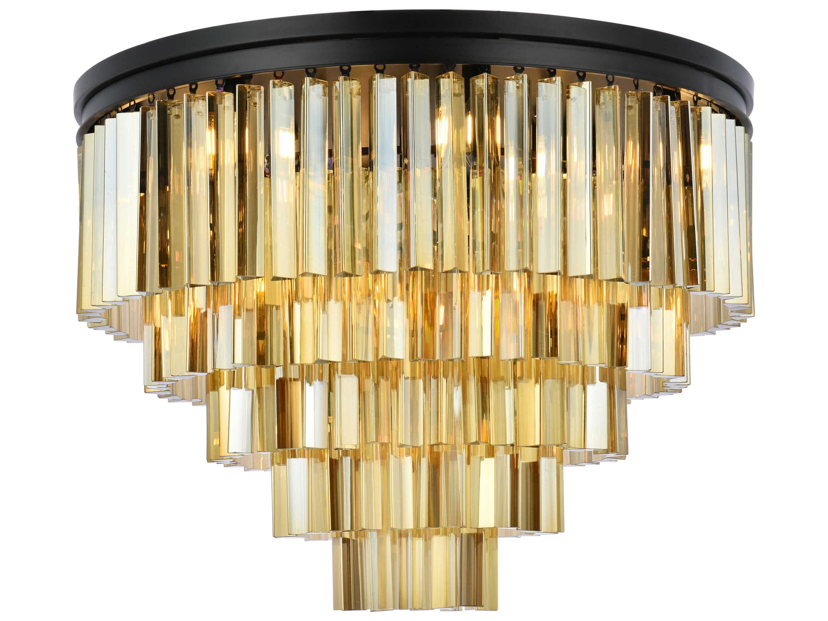 Elegant Lighting Sydney 17-Light Matte Black Gold Crystal Tiered Flush Mount