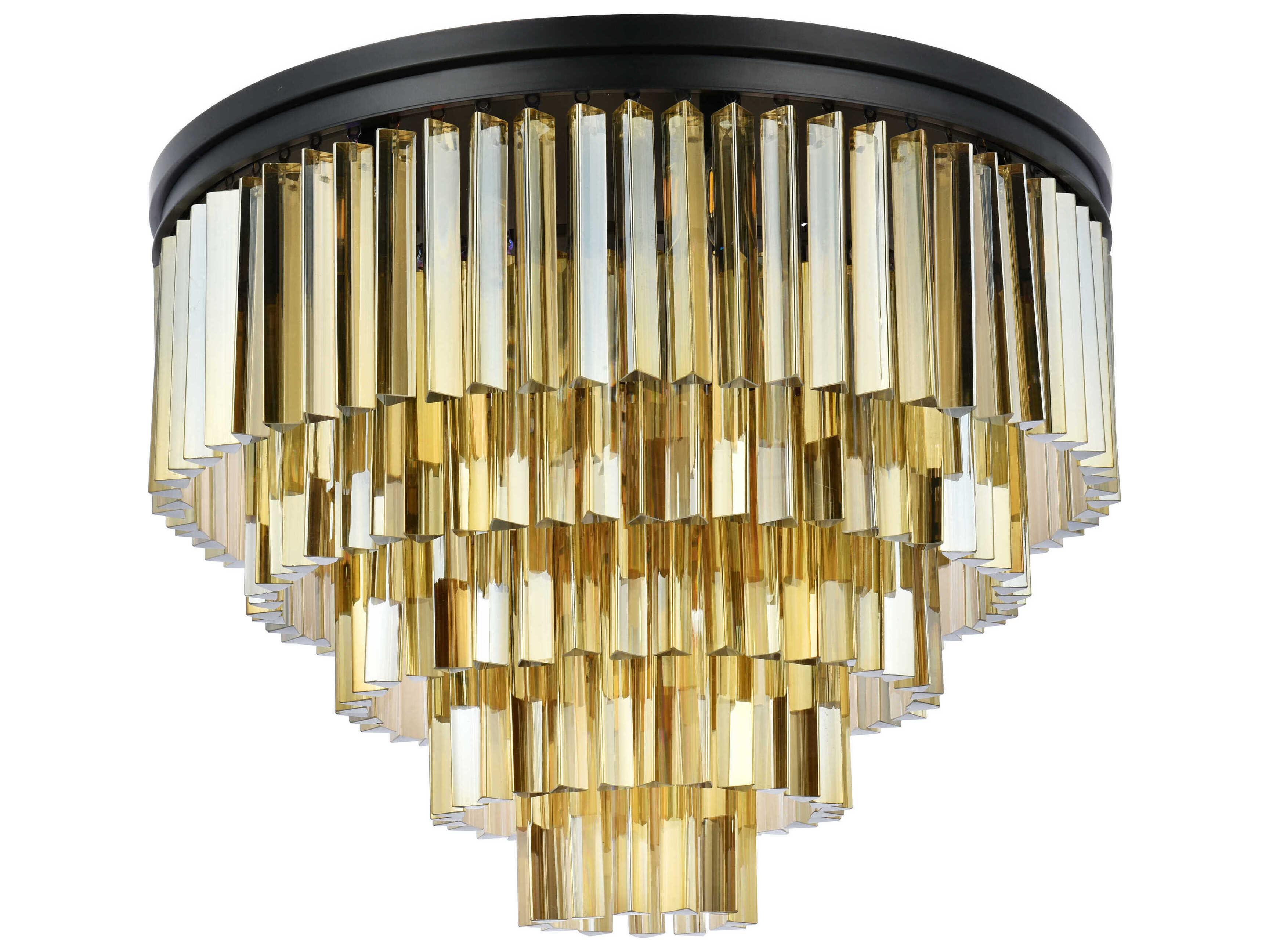 Elegant Lighting Sydney 17-Light Matte Black Gold Crystal Tiered Flush Mount