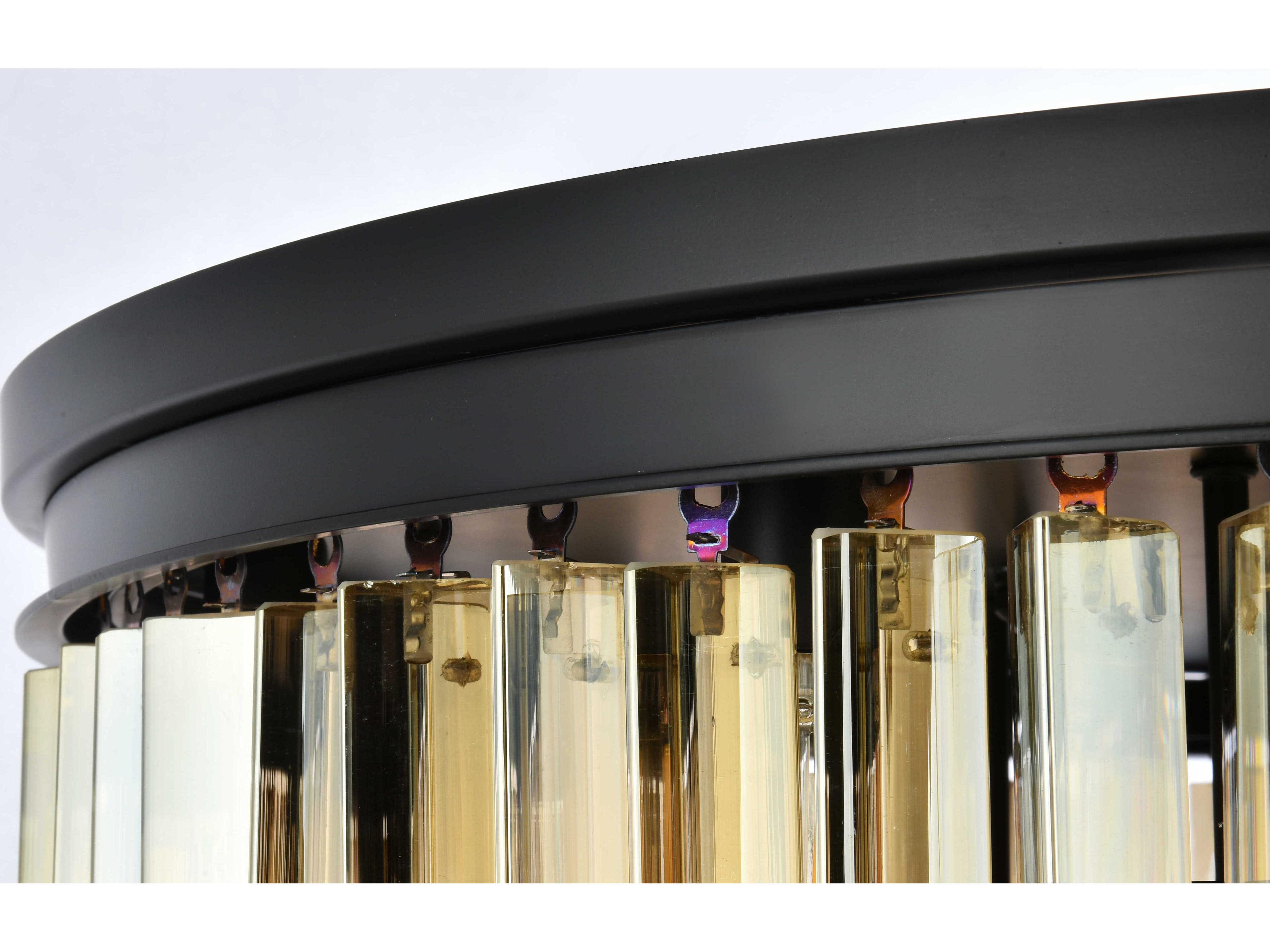 Elegant Lighting Sydney 17-Light Matte Black Gold Crystal Tiered Flush Mount