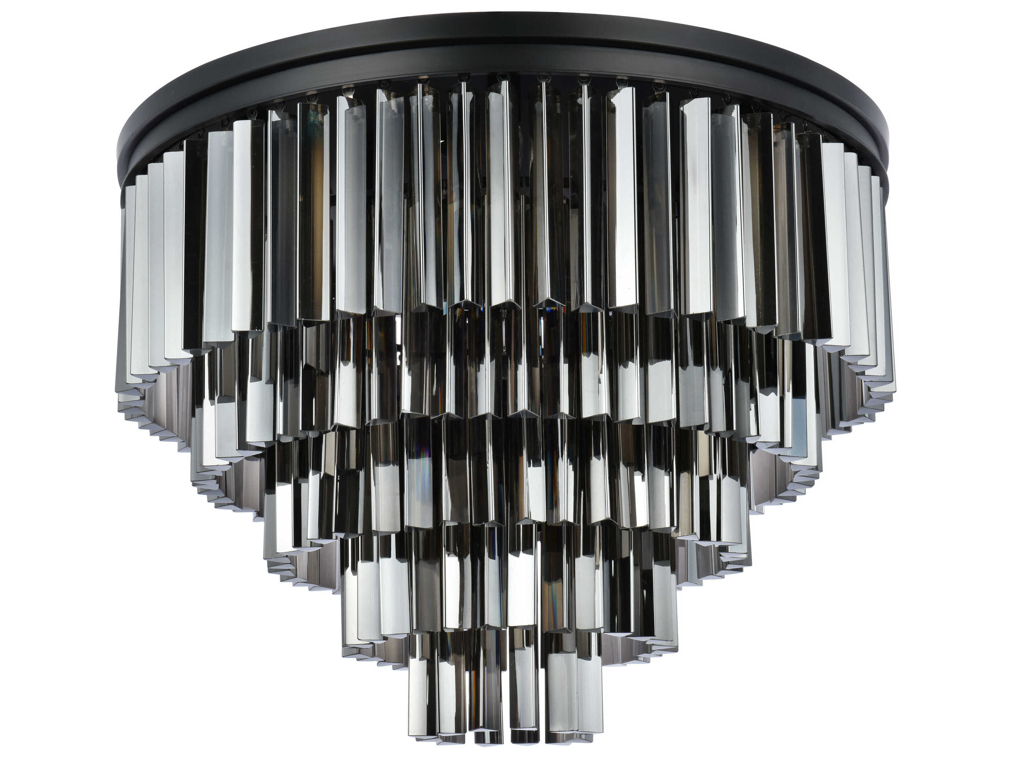Elegant Lighting Sydney 17-Light Matte Black Silver Crystal Tiered Flush Mount