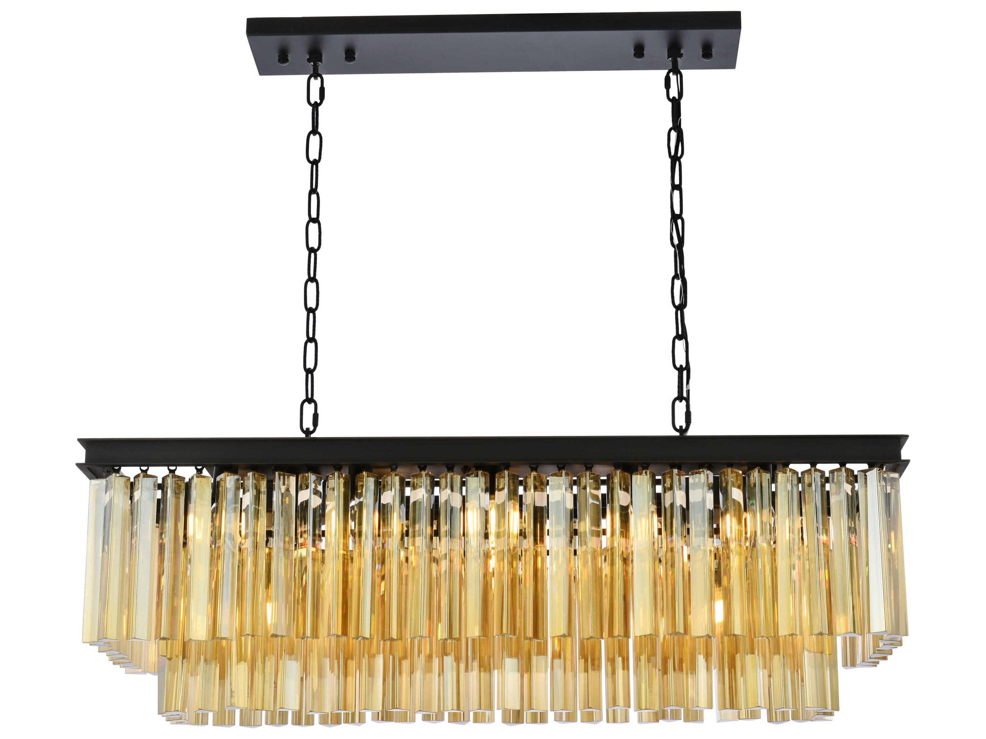 Elegant Lighting Sydney 12-Light Matte Black Gold Crystal Tiered Island Pendant