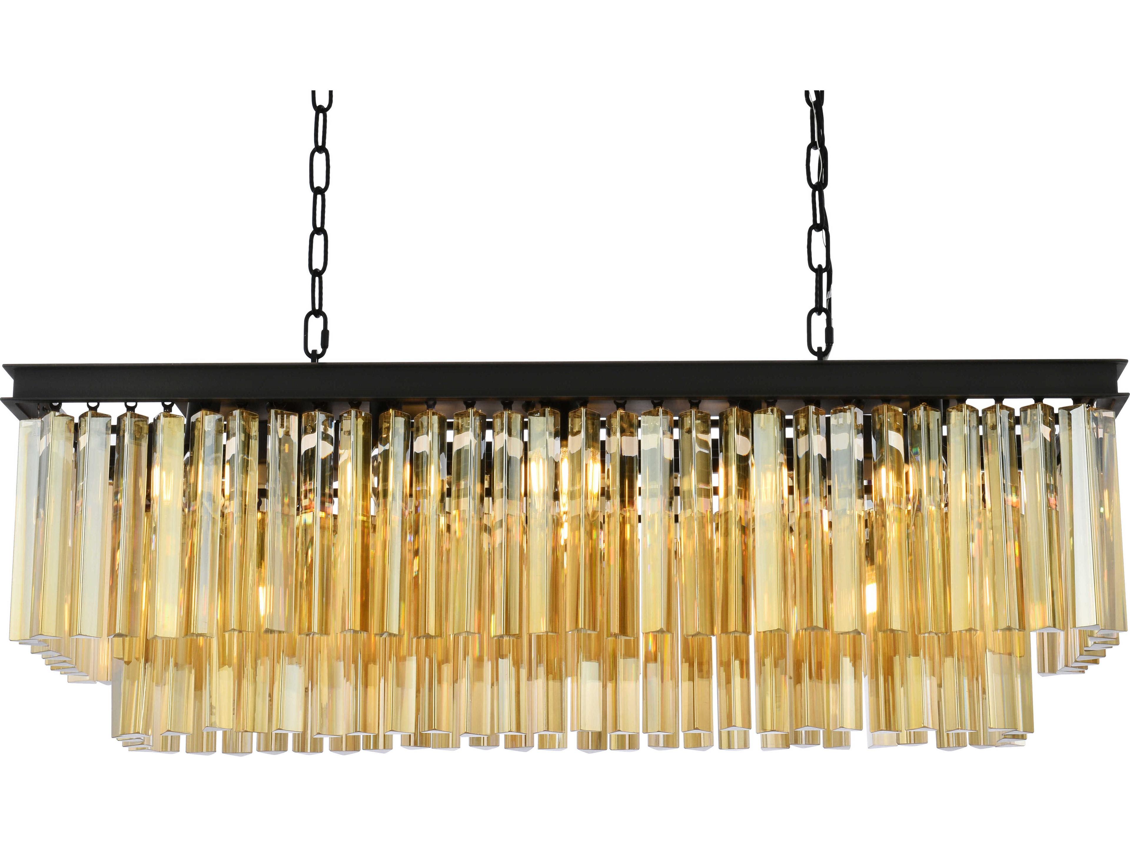 Elegant Lighting Sydney 12-Light Matte Black Gold Crystal Tiered Island Pendant