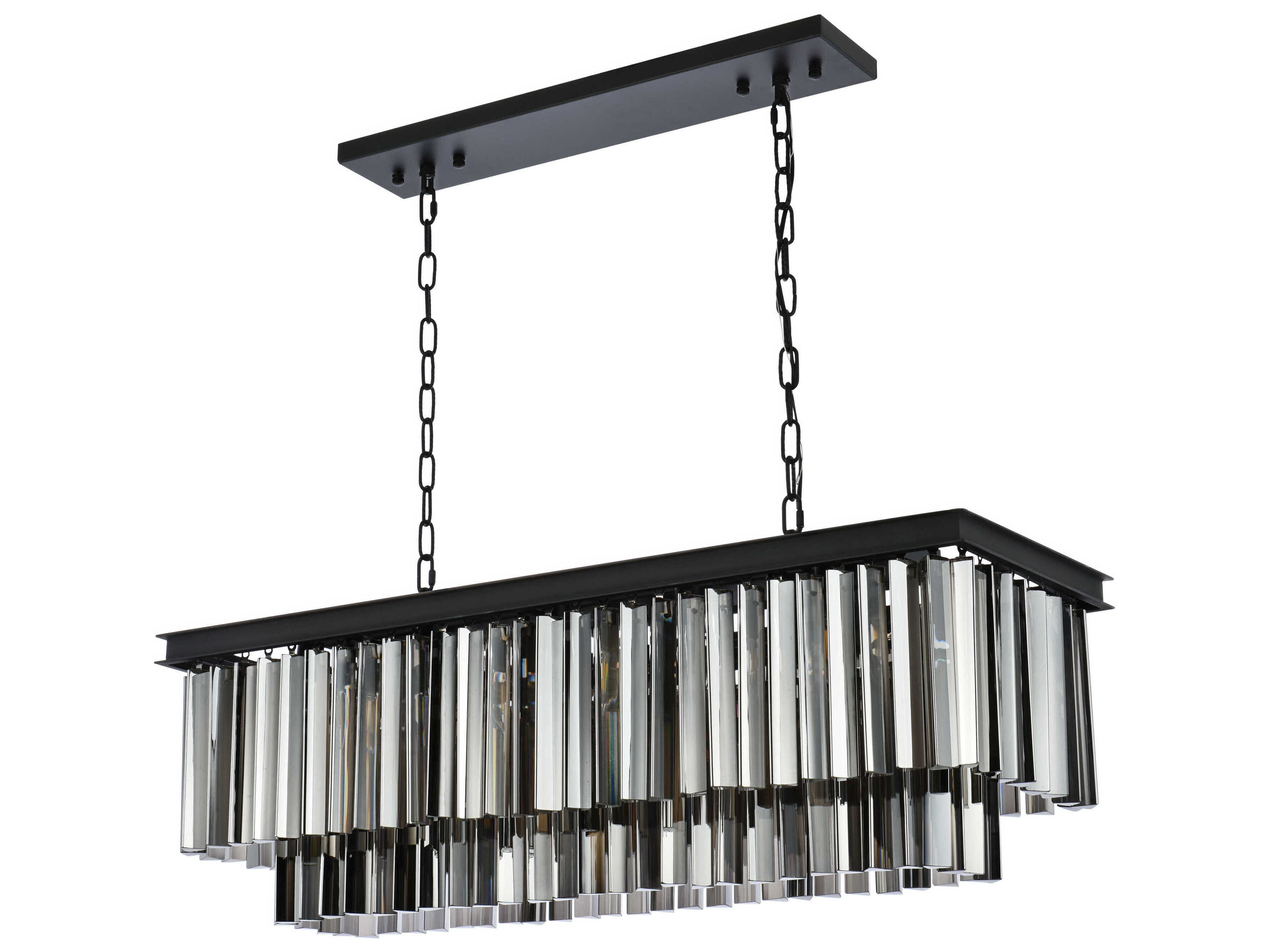 Elegant Lighting Sydney 12-Light Matte Black Silver Crystal Tiered Island Pendant