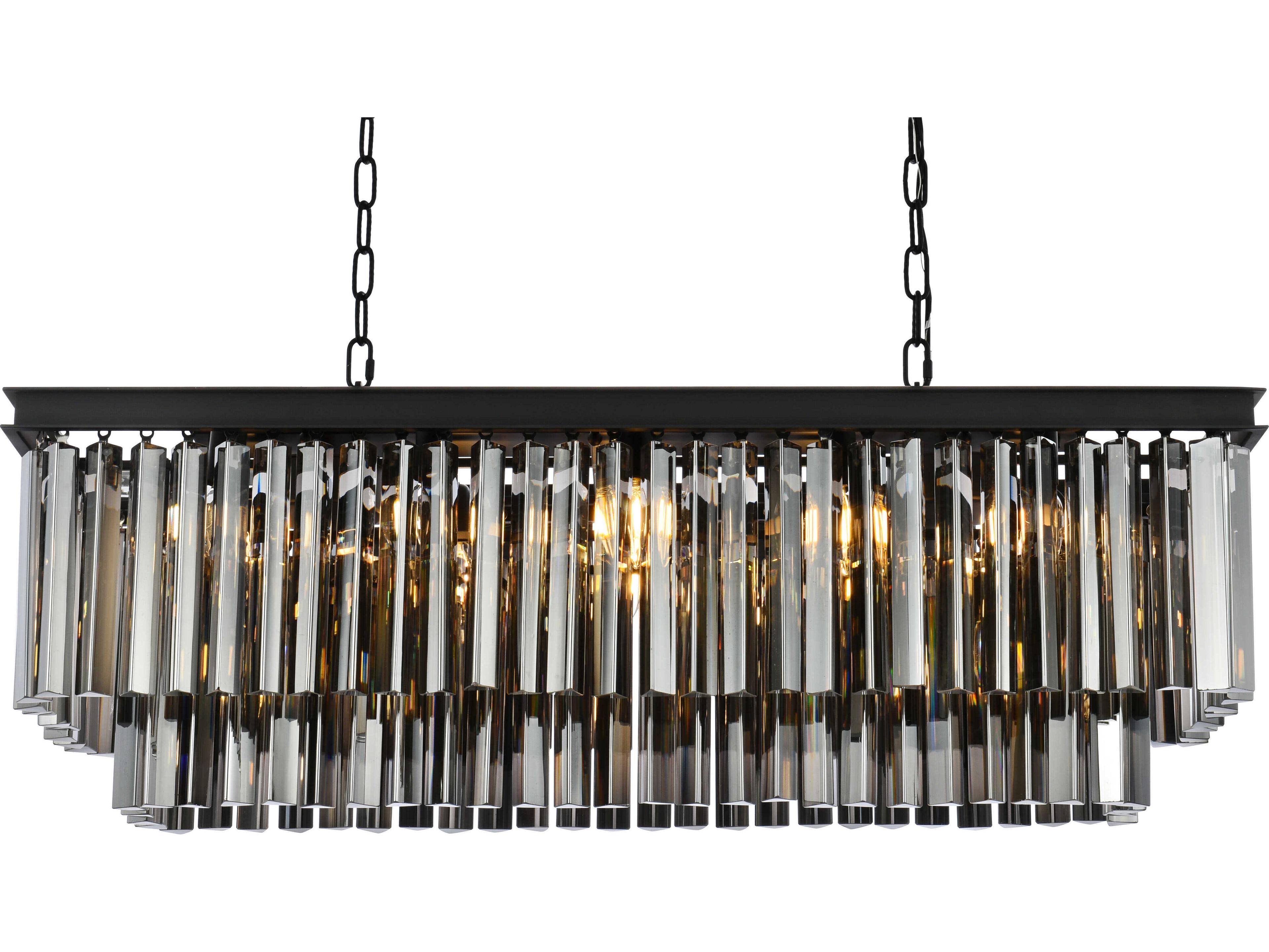 Elegant Lighting Sydney 12-Light Matte Black Silver Crystal Tiered Island Pendant