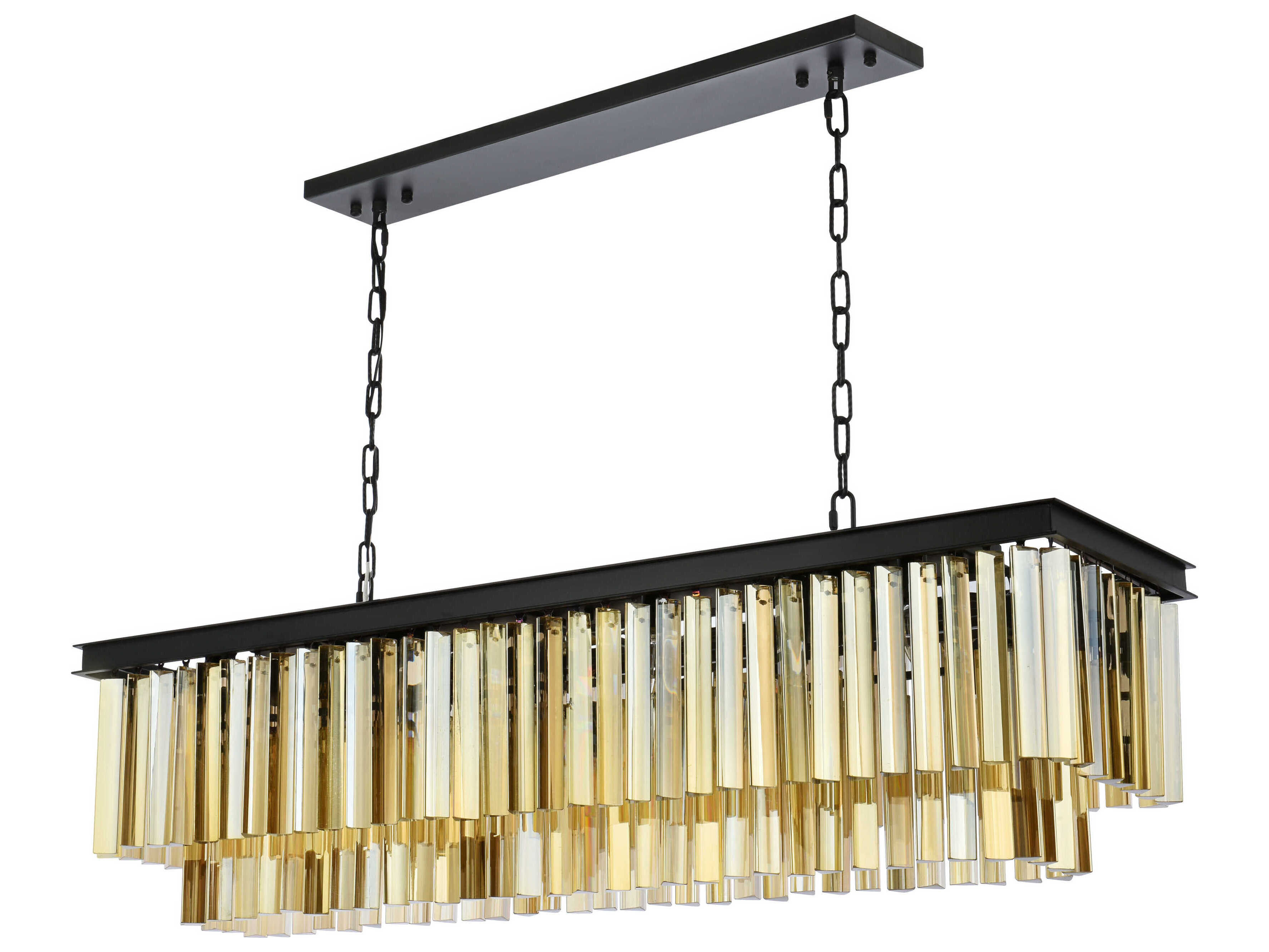 Elegant Lighting Sydney 12-Light Matte Black Gold Crystal Tiered Island Pendant