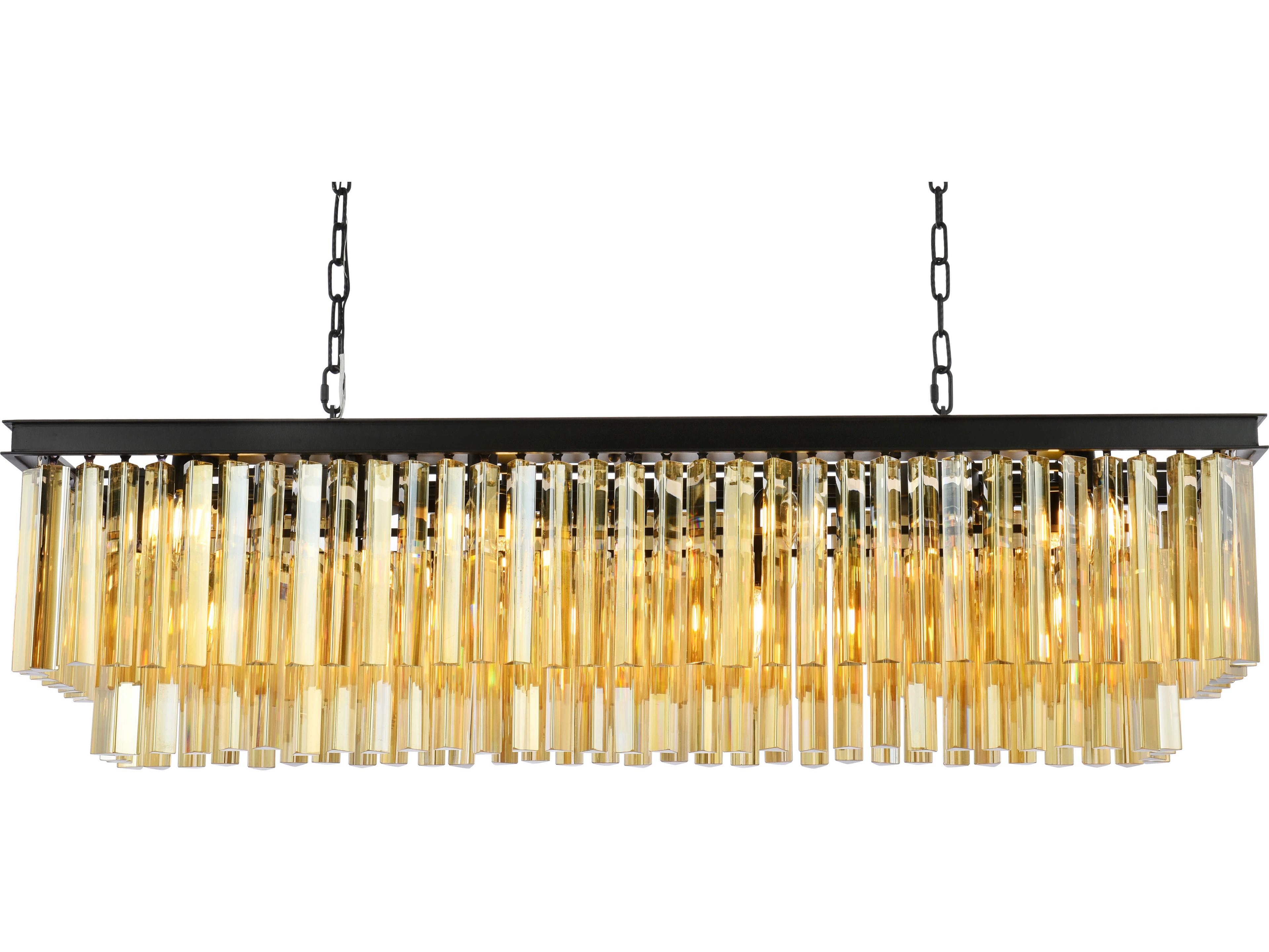 Elegant Lighting Sydney 12-Light Matte Black Gold Crystal Tiered Island Pendant