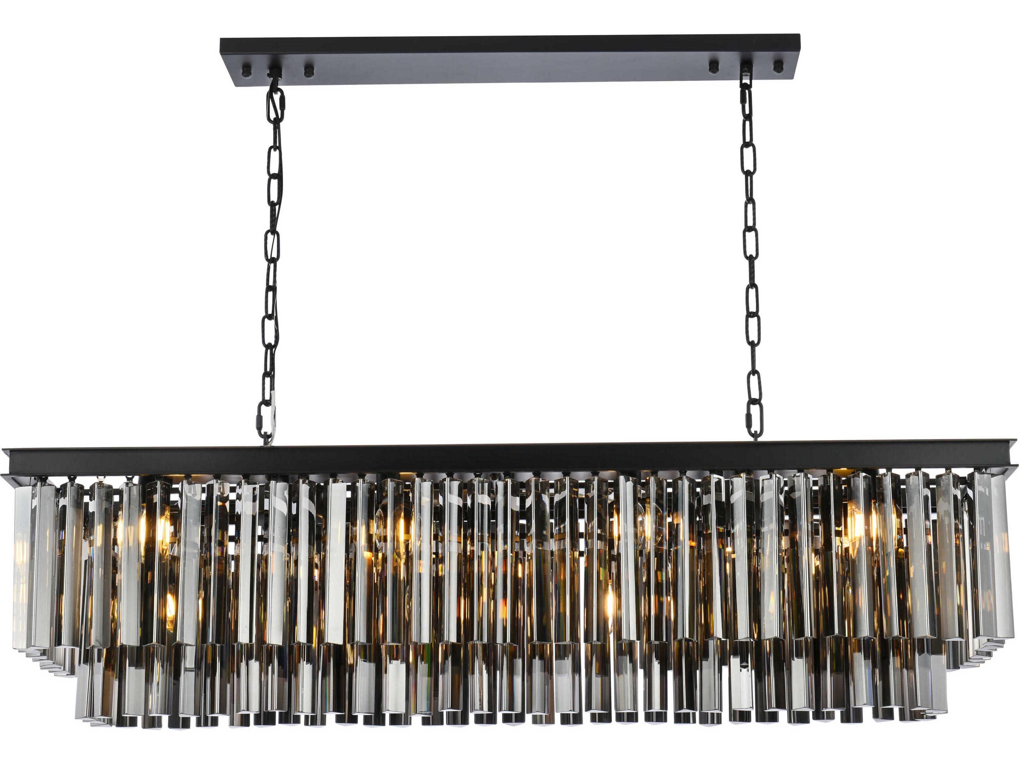 Elegant Lighting Sydney 12-Light Matte Black Silver Crystal Tiered Island Pendant