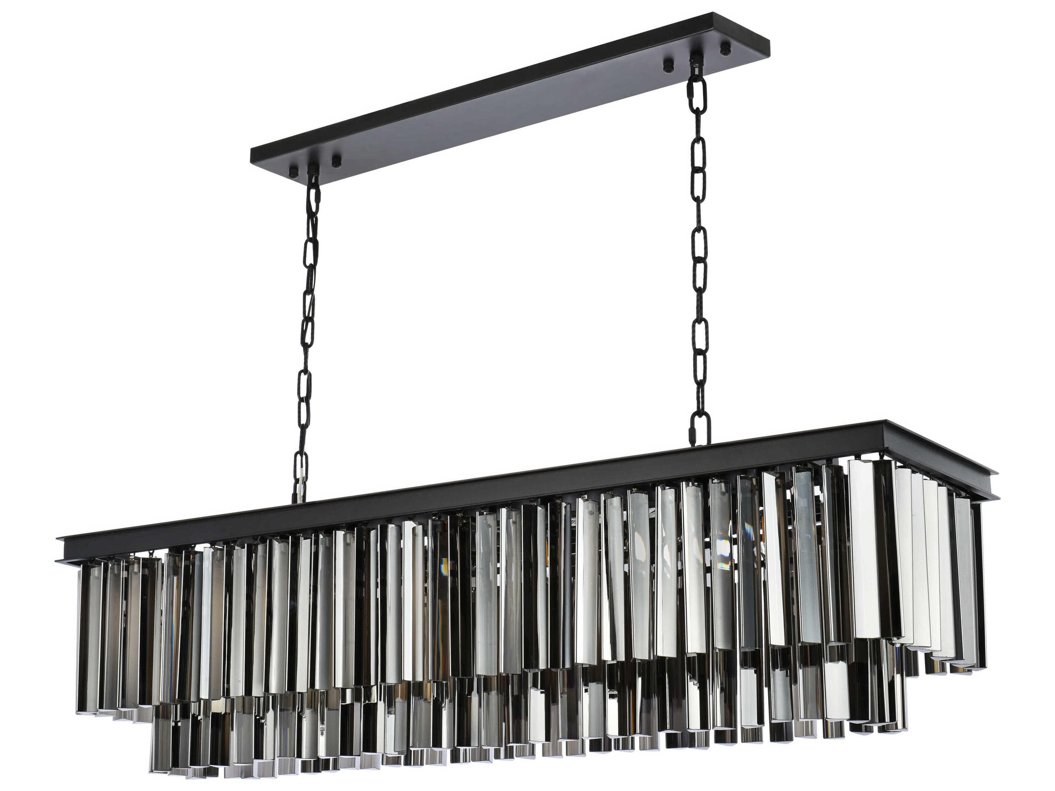Elegant Lighting Sydney 12-Light Matte Black Silver Crystal Tiered Island Pendant