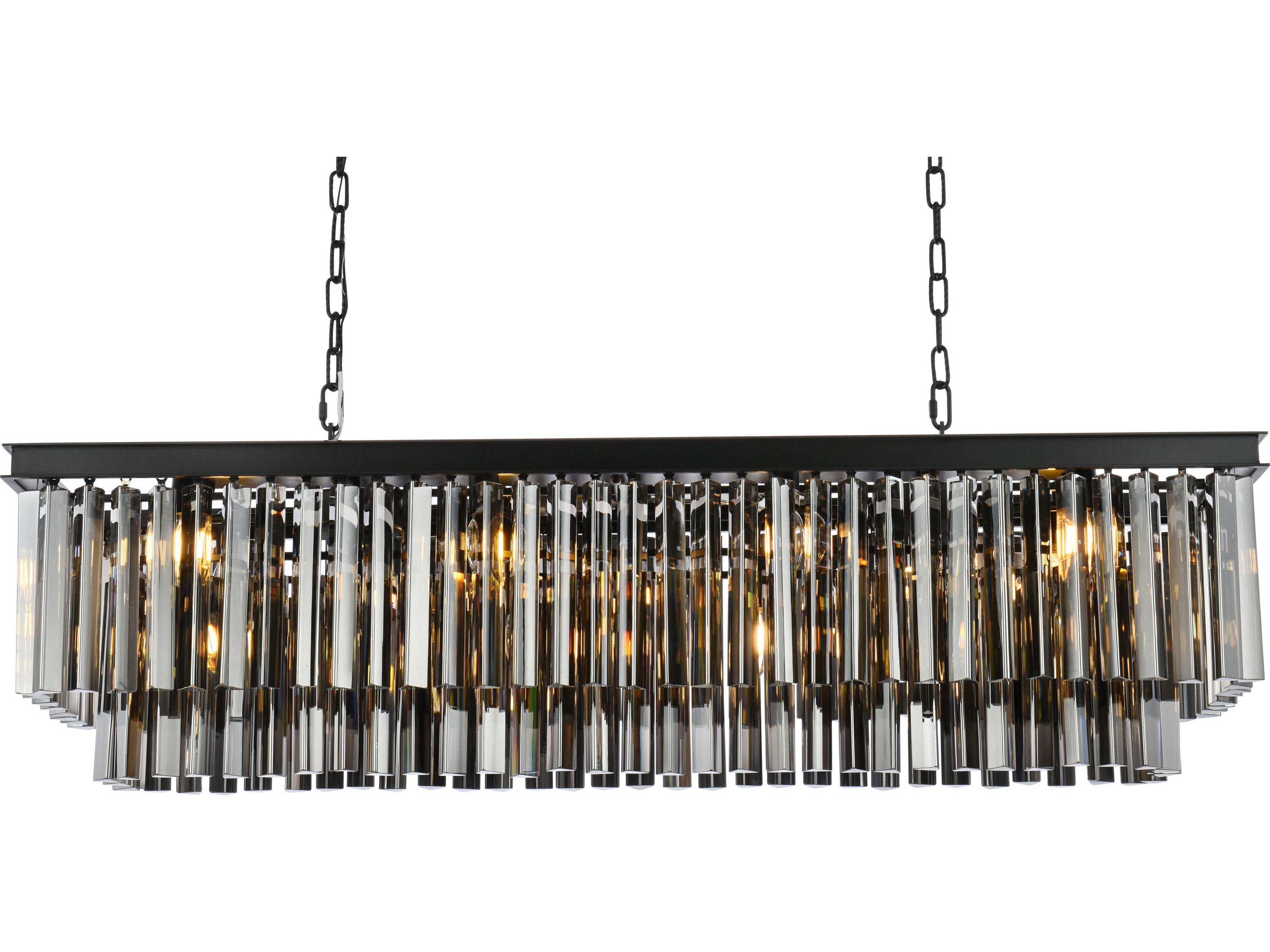 Elegant Lighting Sydney 12-Light Matte Black Silver Crystal Tiered Island Pendant