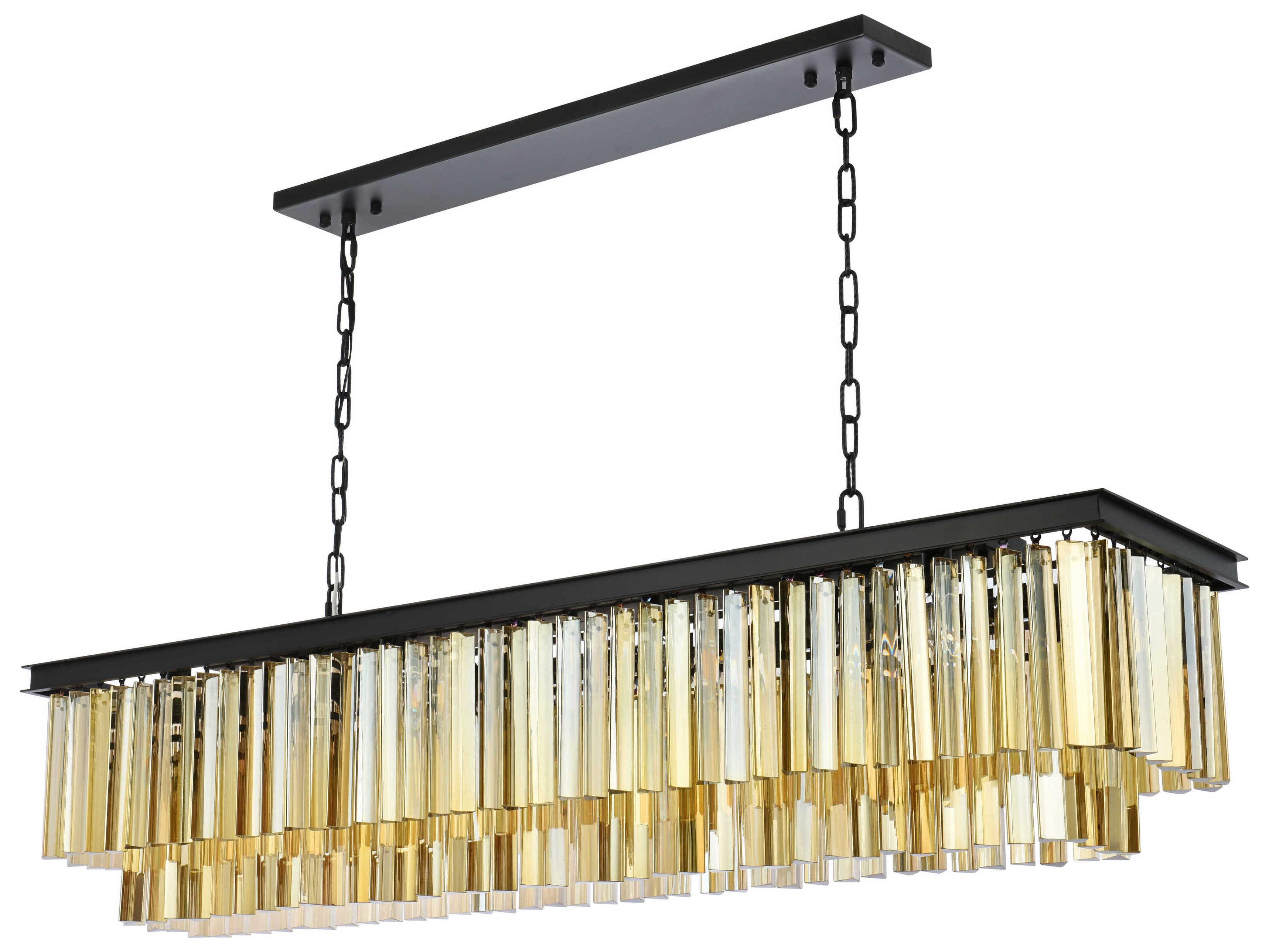 Elegant Lighting Sydney 12-Light Matte Black Gold Crystal Tiered Island Pendant
