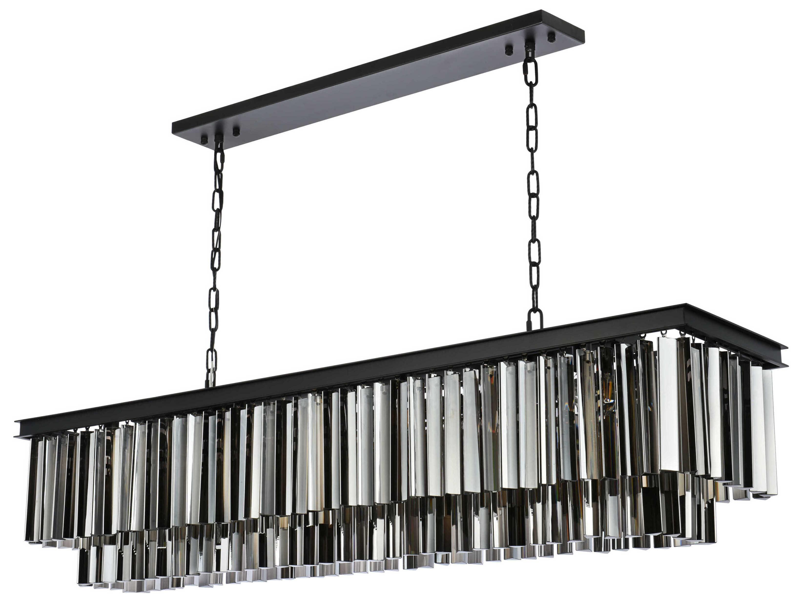 Elegant Lighting Sydney 12-Light Matte Black Silver Crystal Tiered Island Pendant