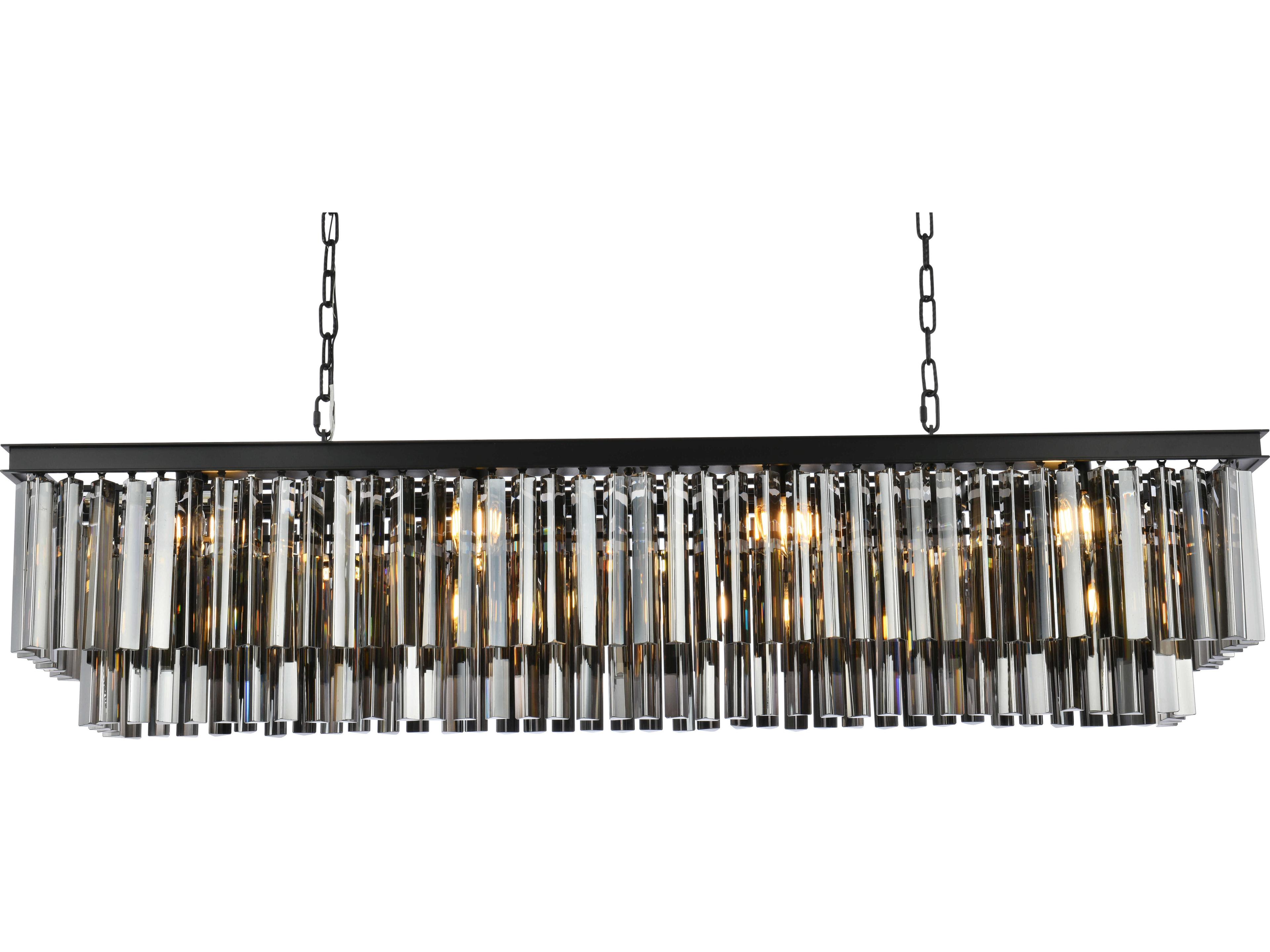 Elegant Lighting Sydney 12-Light Matte Black Silver Crystal Tiered Island Pendant