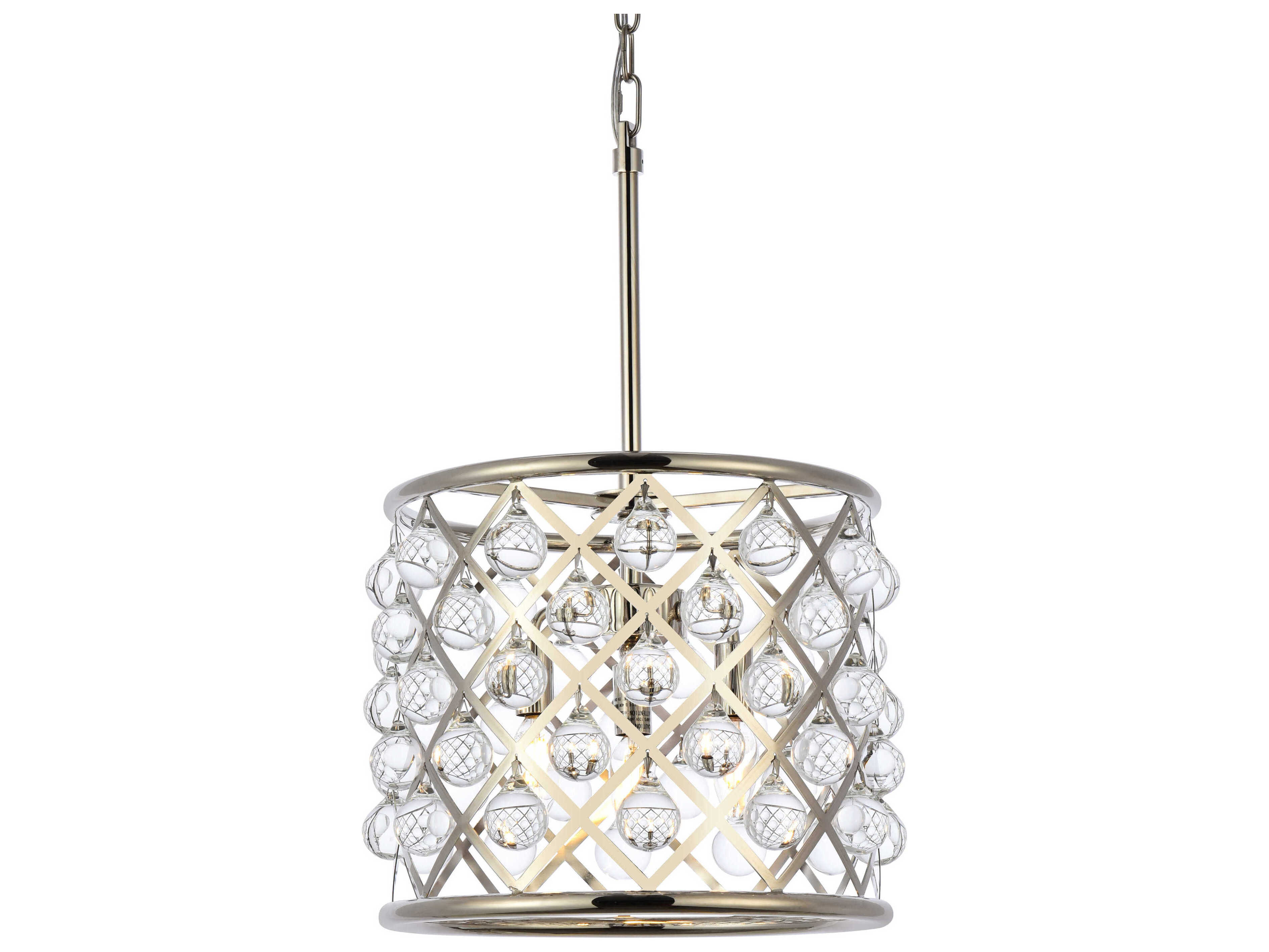 Elegant Lighting Madison 3-Light Polished Nickel Clear Crystal Drum Pendant