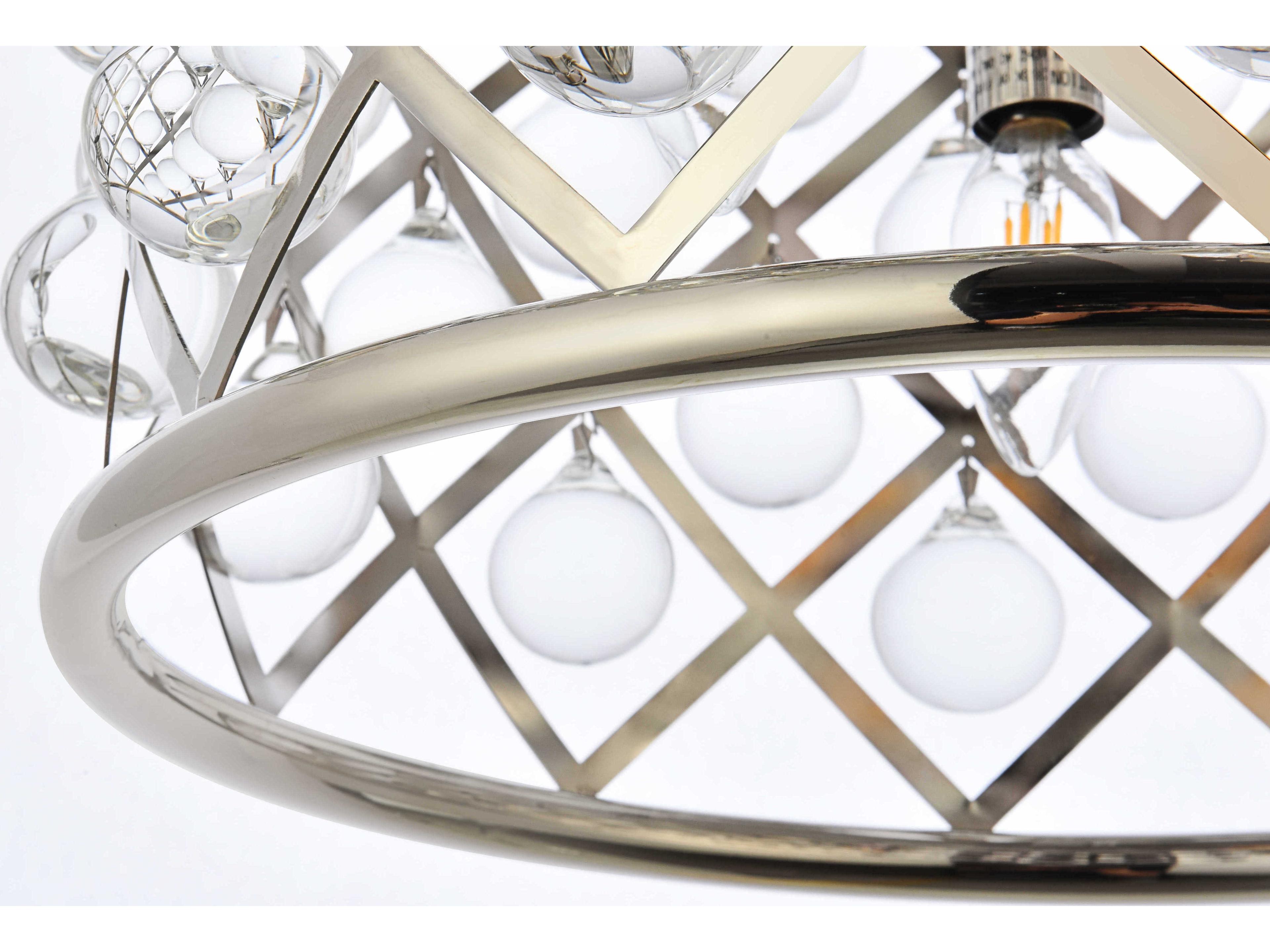 Elegant Lighting Madison 3-Light Polished Nickel Clear Crystal Drum Pendant