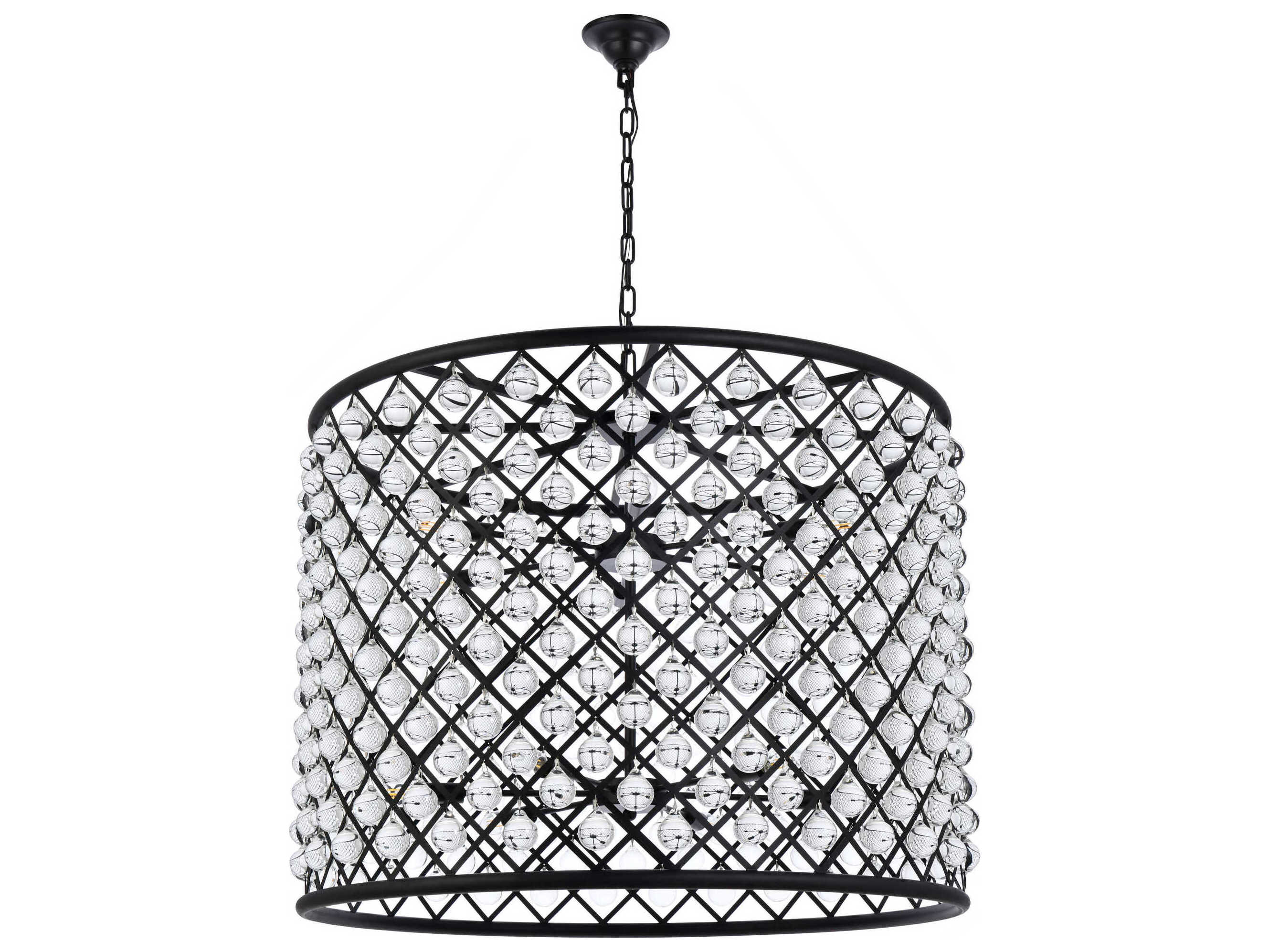 Elegant Lighting Madison 12-Light Mocha Brown Clear Crystal Drum Pendant