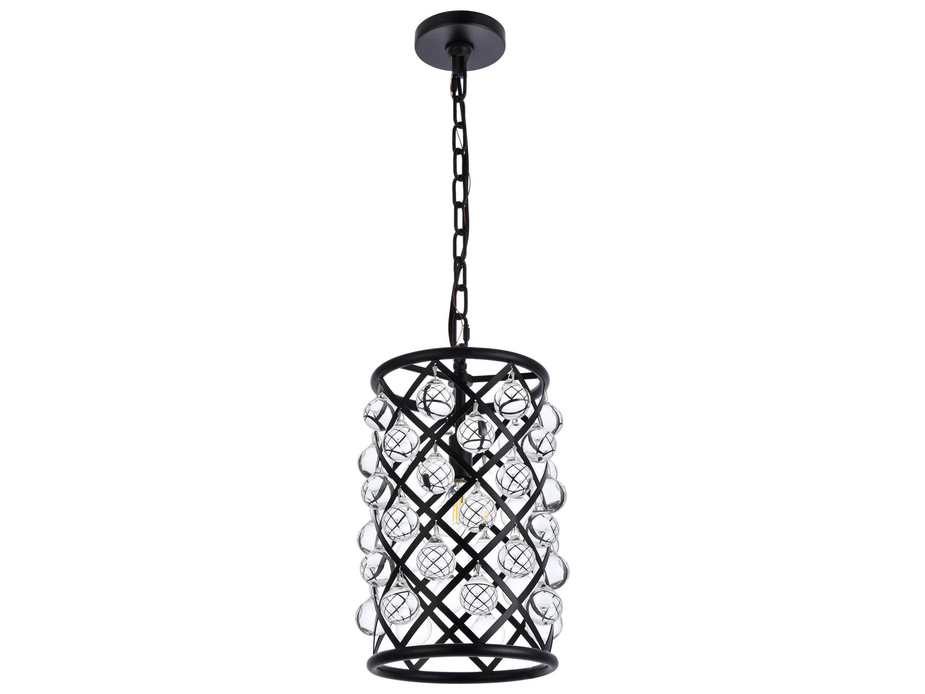 Elegant Lighting Madison 1-Light Mocha Brown Clear Crystal Cylinder Pendant