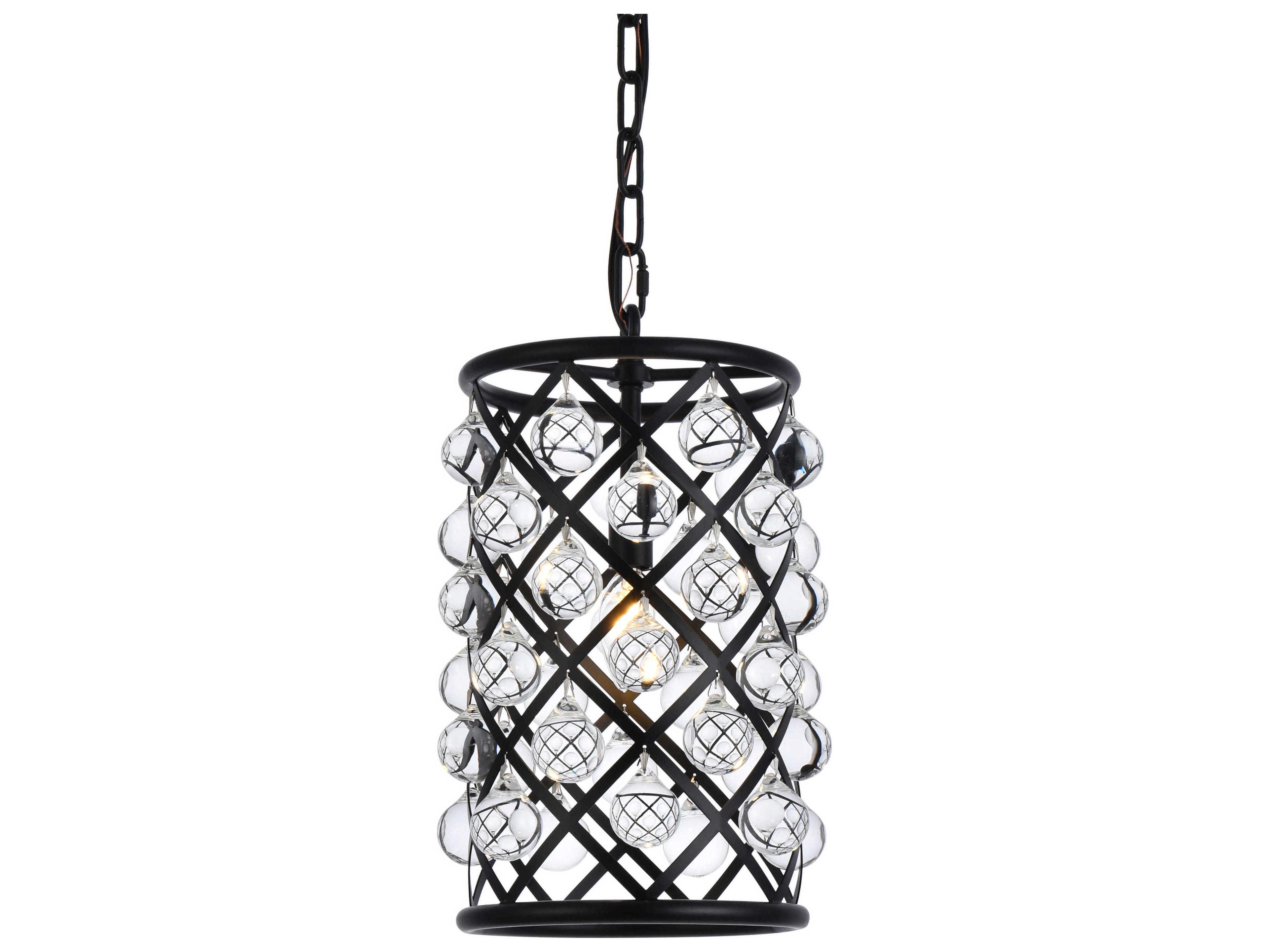 Elegant Lighting Madison 1-Light Mocha Brown Clear Crystal Cylinder Pendant