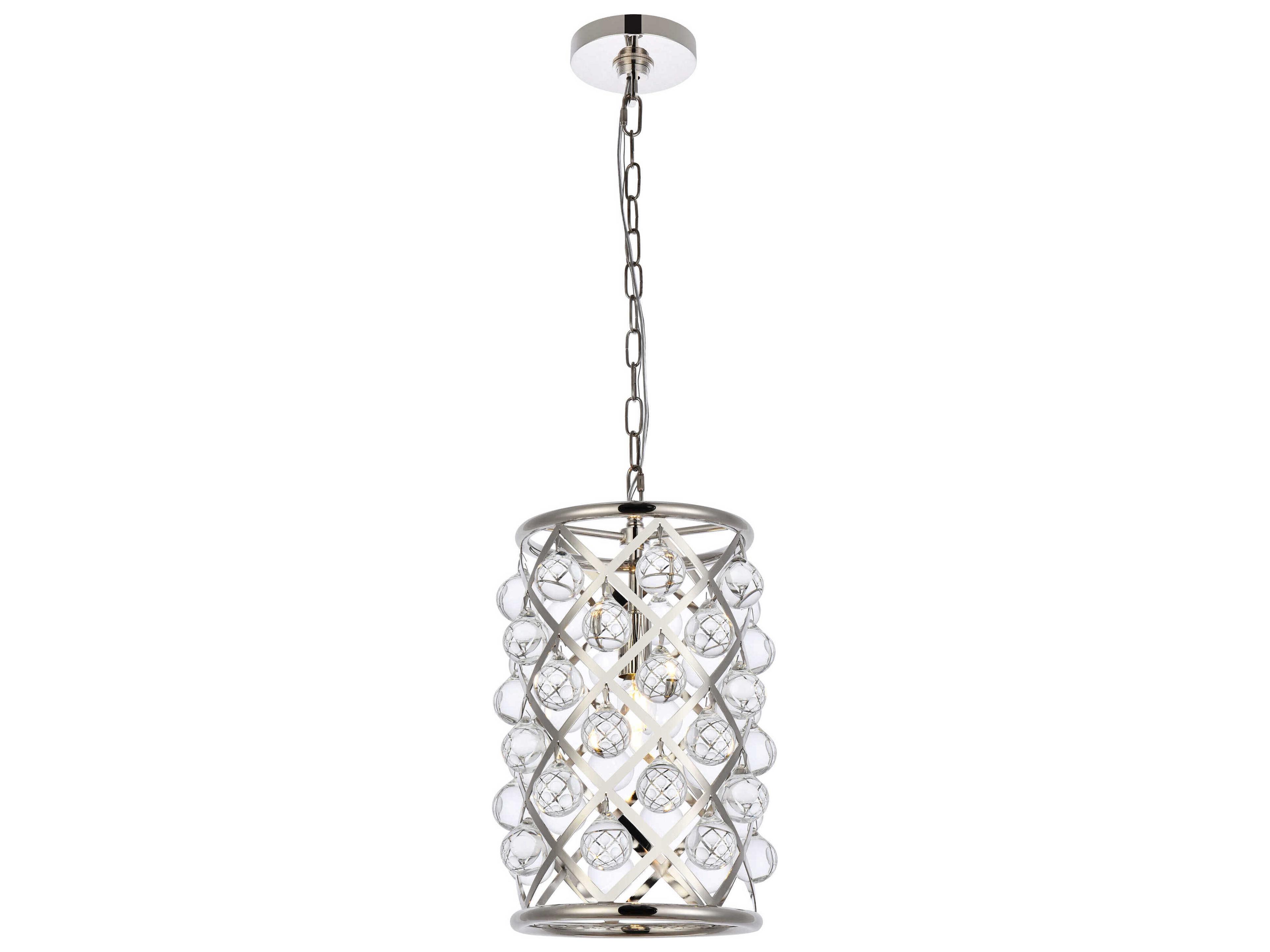 Elegant Lighting Madison 1-Light Polished Nickel Clear Crystal Cylinder Pendant