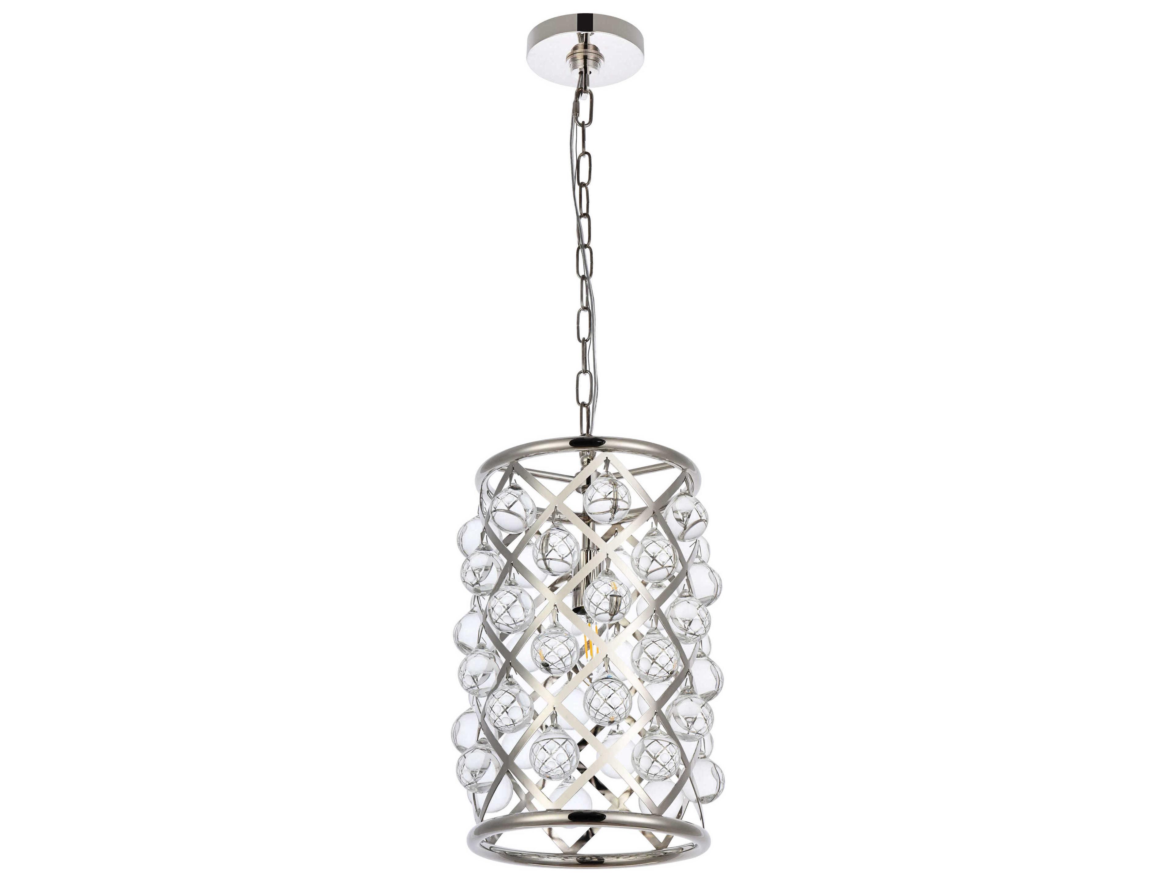 Elegant Lighting Madison 1-Light Polished Nickel Clear Crystal Cylinder Pendant