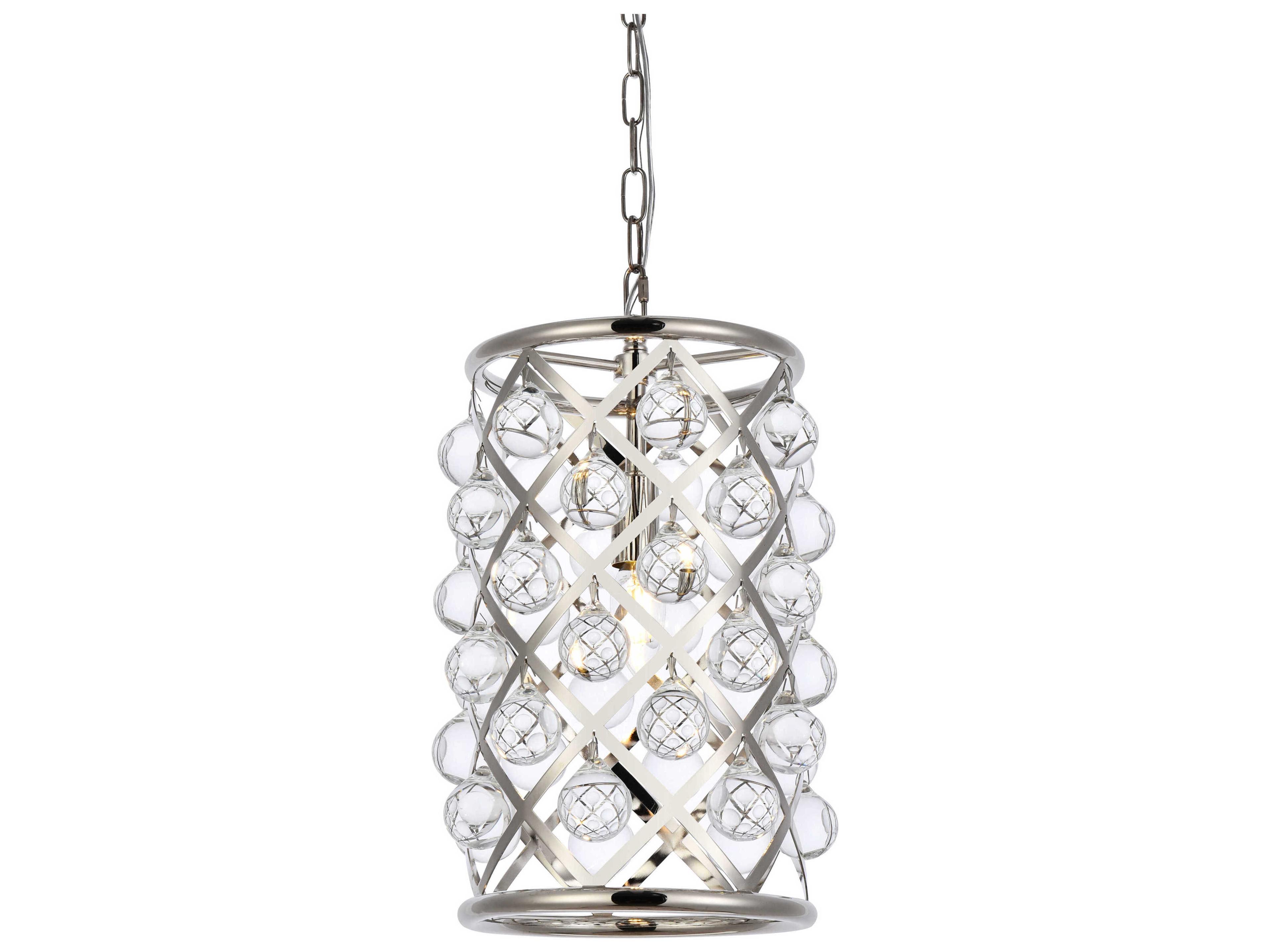 Elegant Lighting Madison 1-Light Polished Nickel Clear Crystal Cylinder Pendant