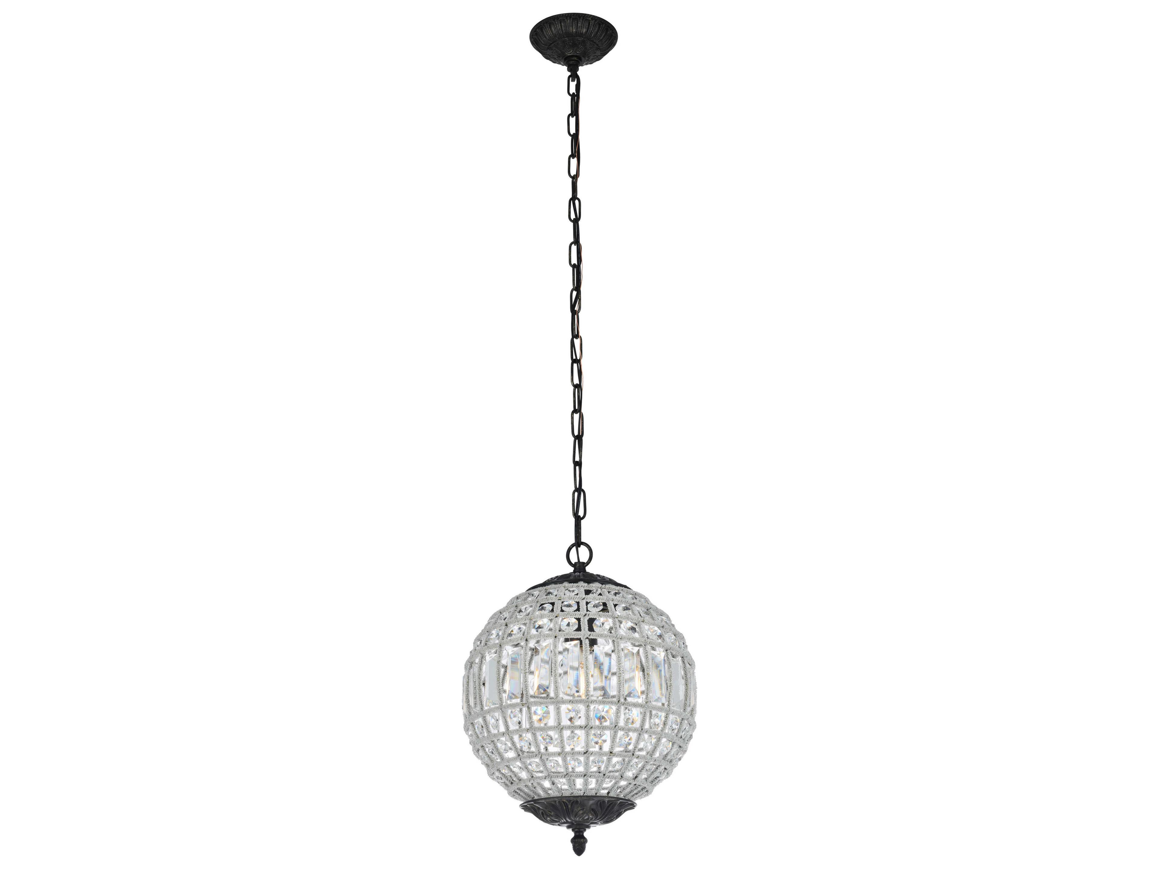 Elegant Lighting Olivia 1-Light Dark Bronze Clear Crystal Round Mini Pendant