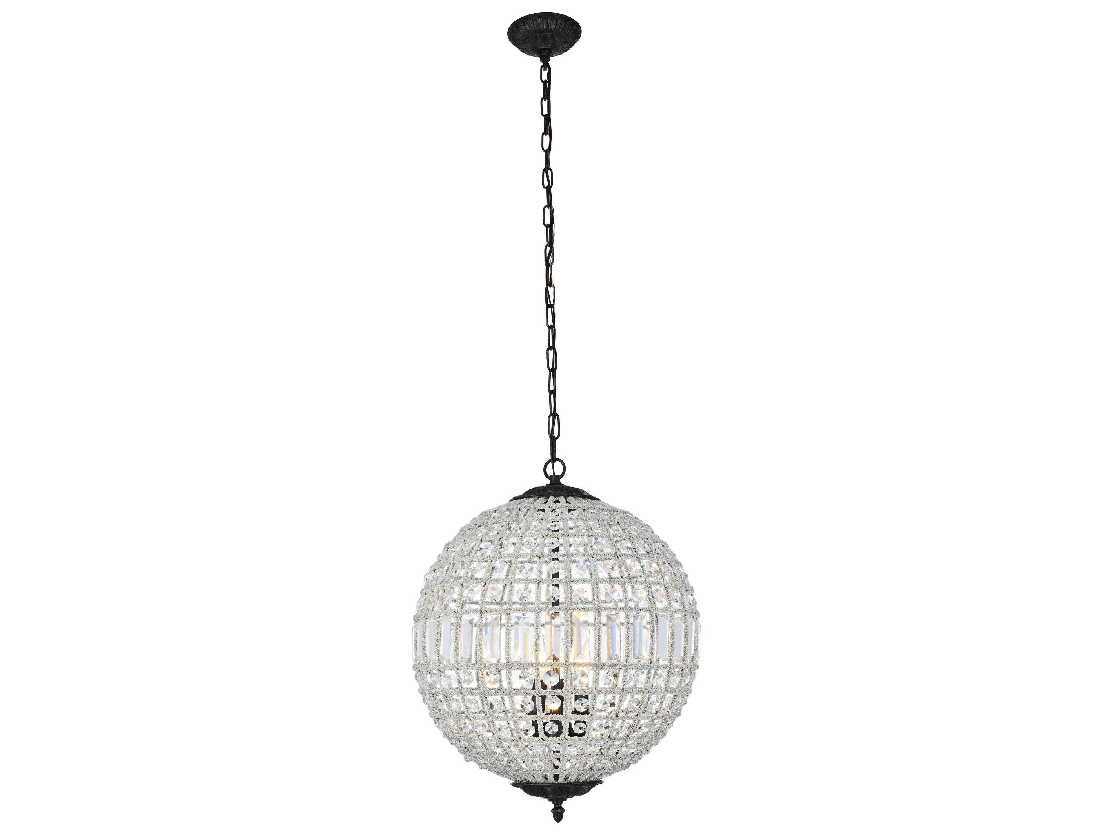 Elegant Lighting Olivia 3-Light Dark Bronze Clear Crystal Round Pendant