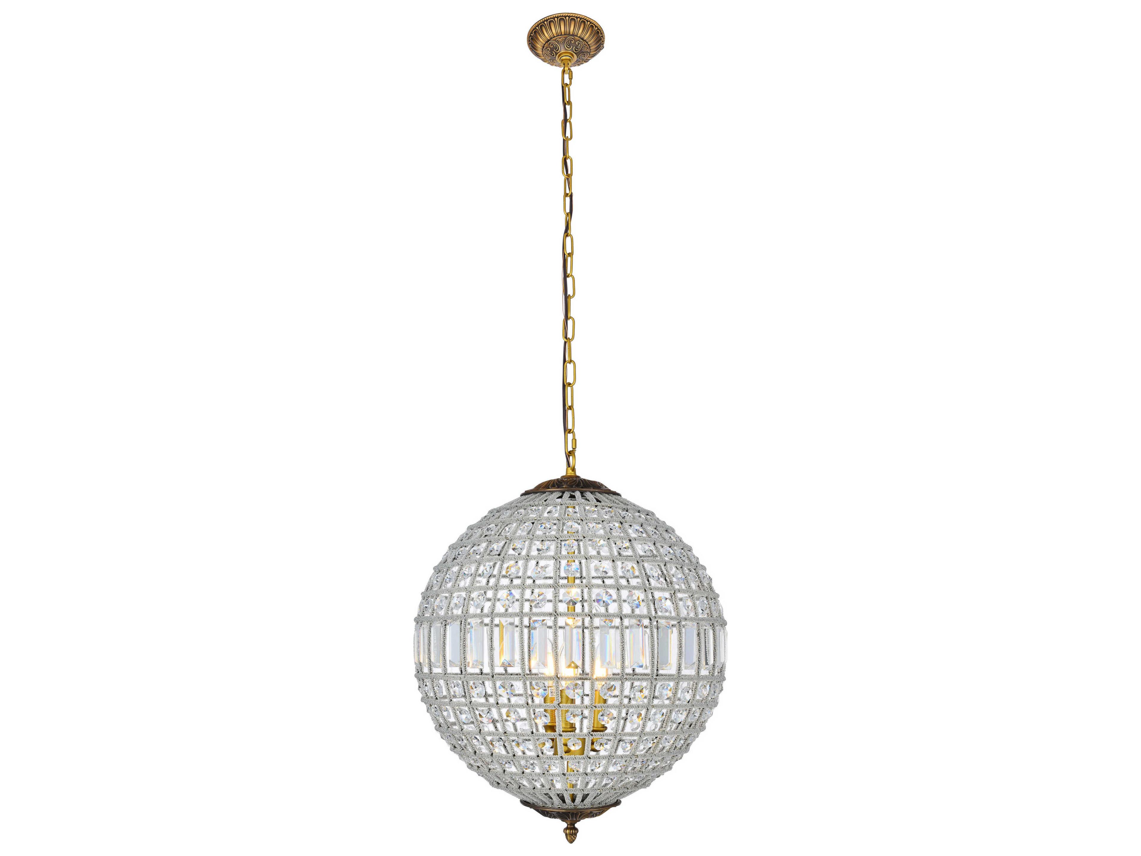 Elegant Lighting Olivia 3-Light French Gold Clear Crystal Round Pendant