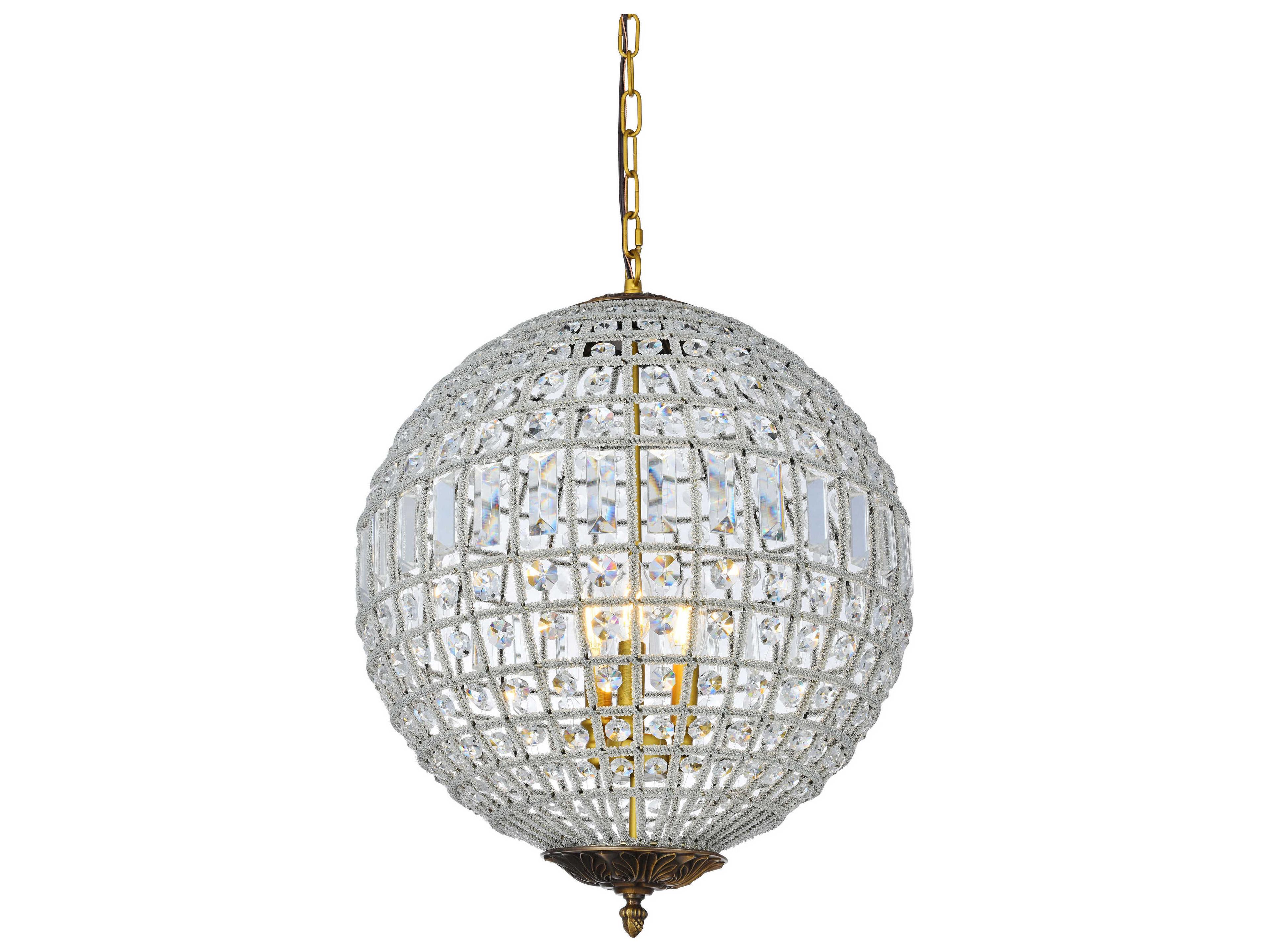 Elegant Lighting Olivia 3-Light French Gold Clear Crystal Round Pendant