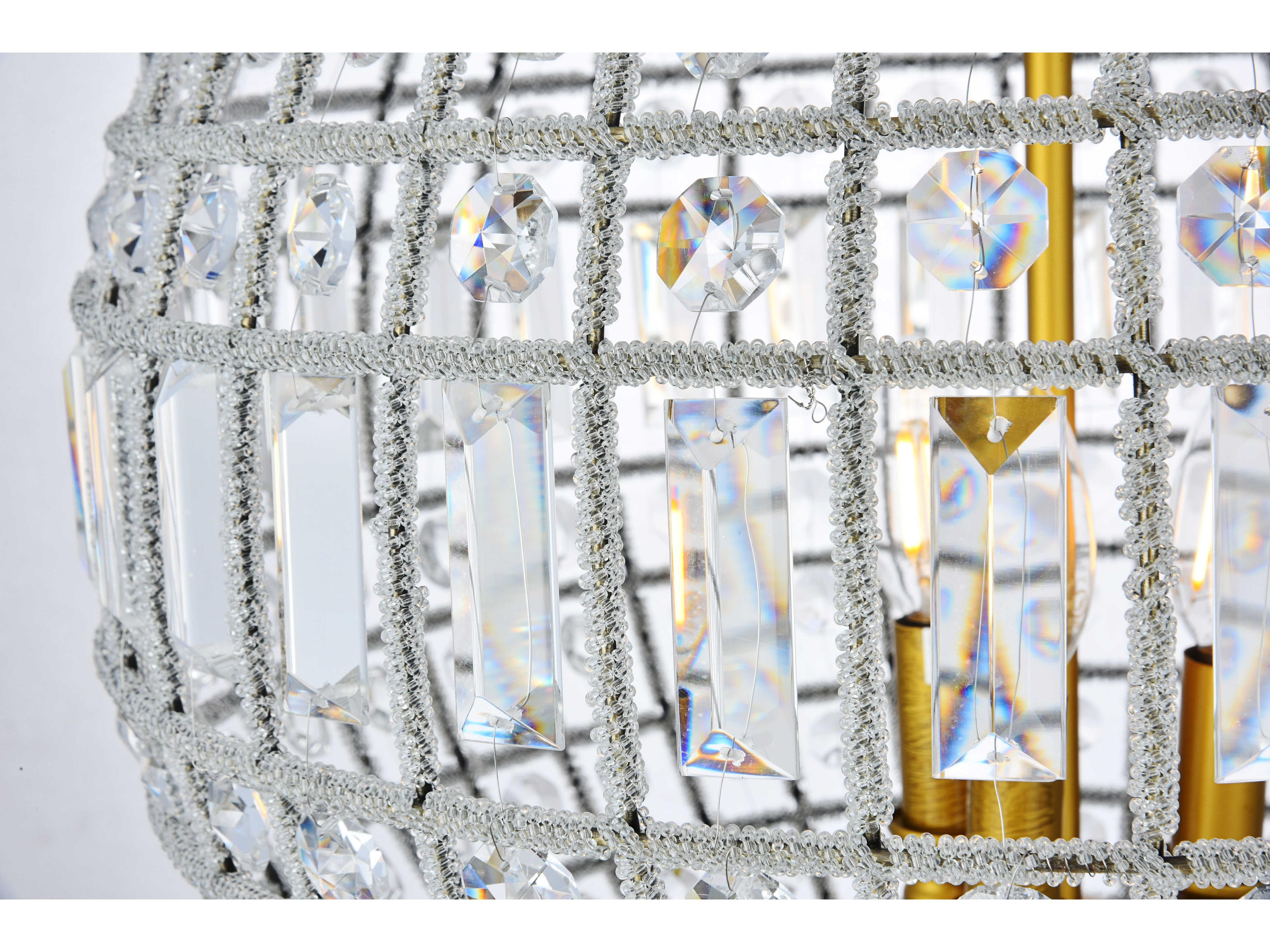 Elegant Lighting Olivia 3-Light French Gold Clear Crystal Round Pendant