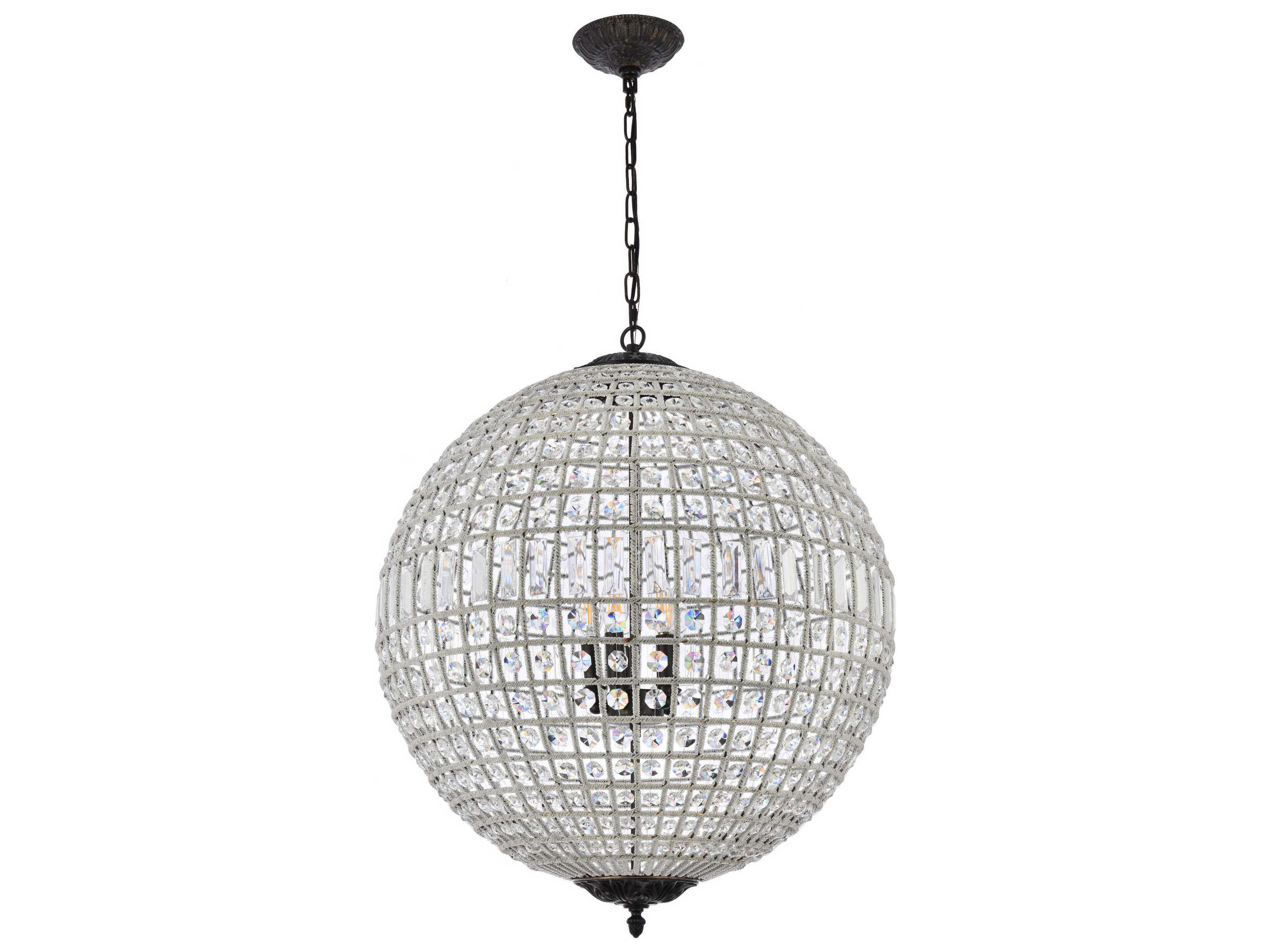 Elegant Lighting Olivia 5-Light Dark Bronze Clear Crystal Round Pendant