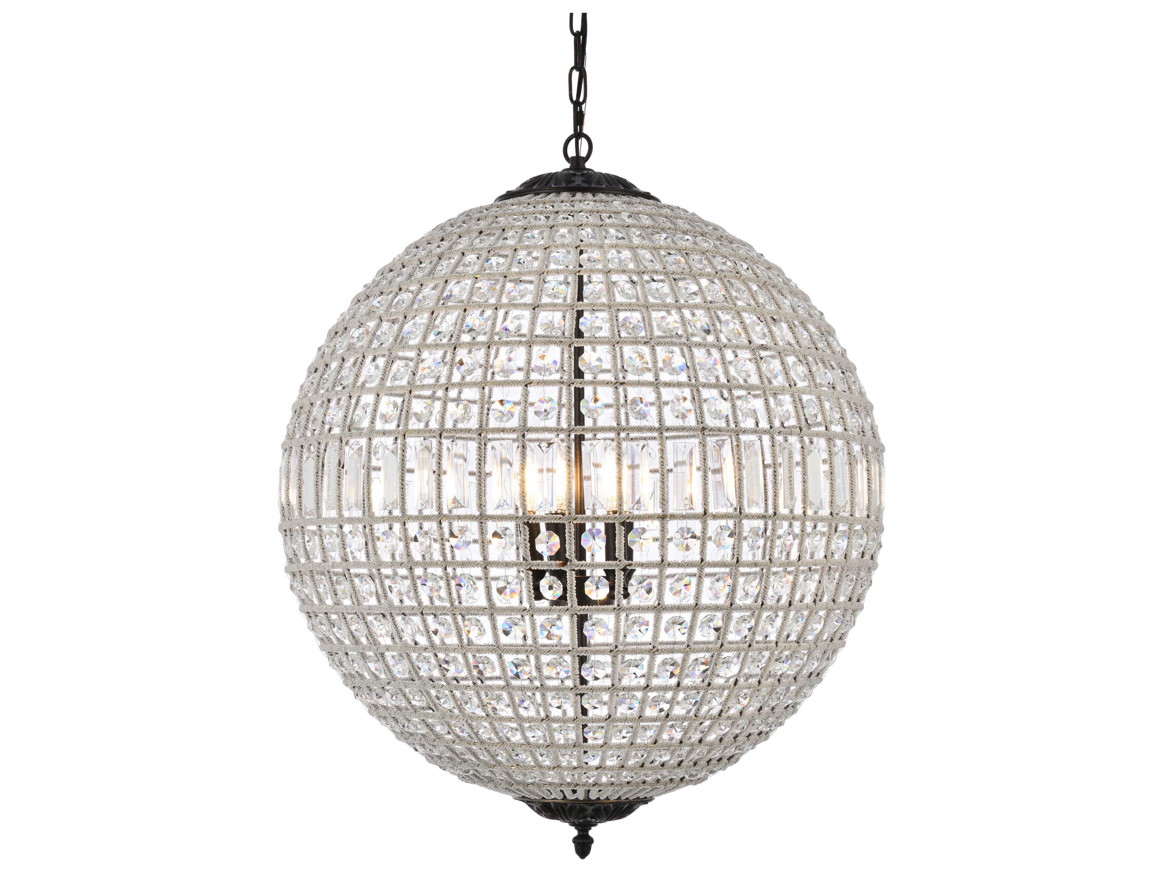 Elegant Lighting Olivia 5-Light Dark Bronze Clear Crystal Round Pendant
