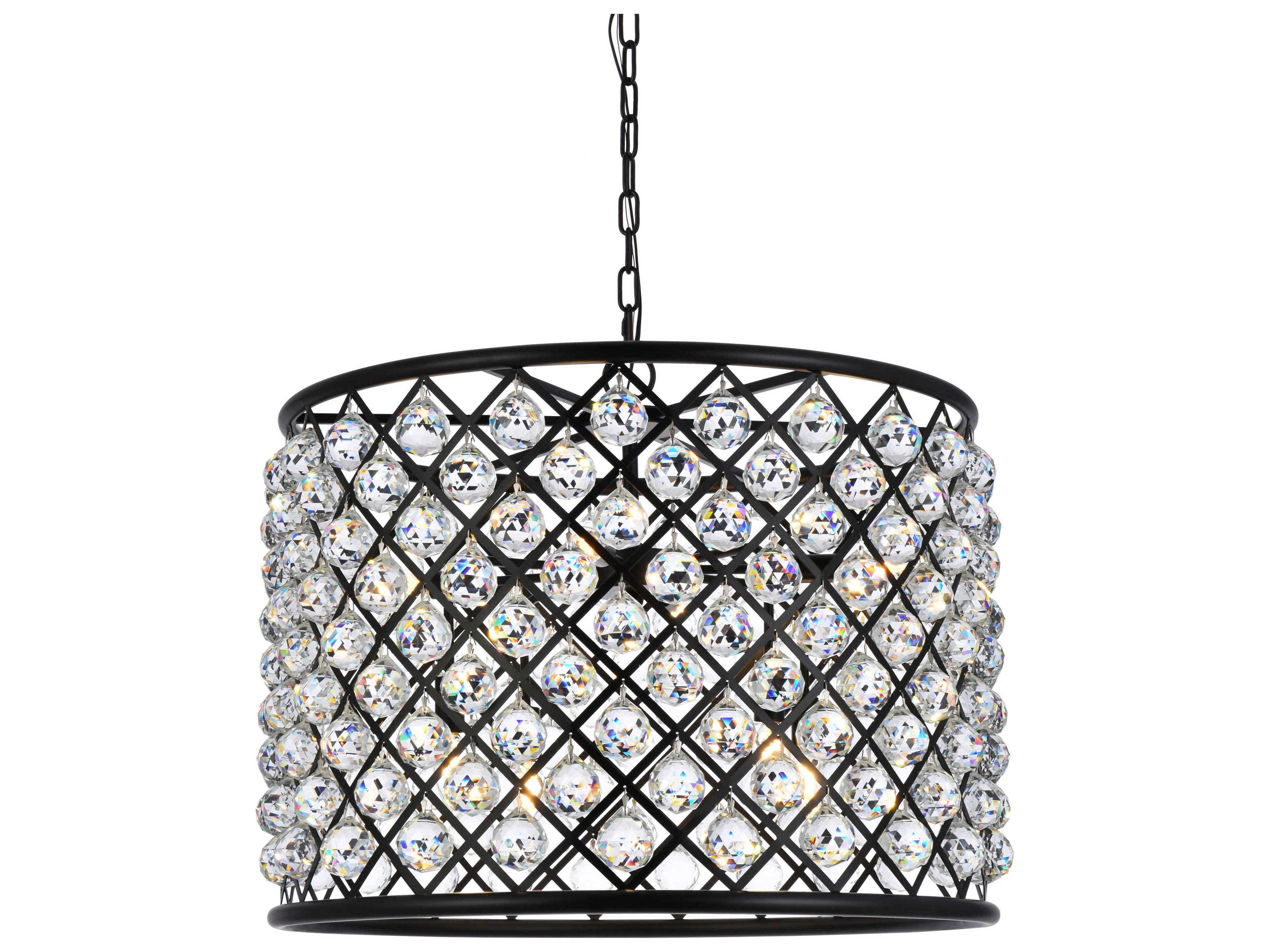 Elegant Lighting Madison 8-Light Matte Black Clear Crystal Drum Pendant