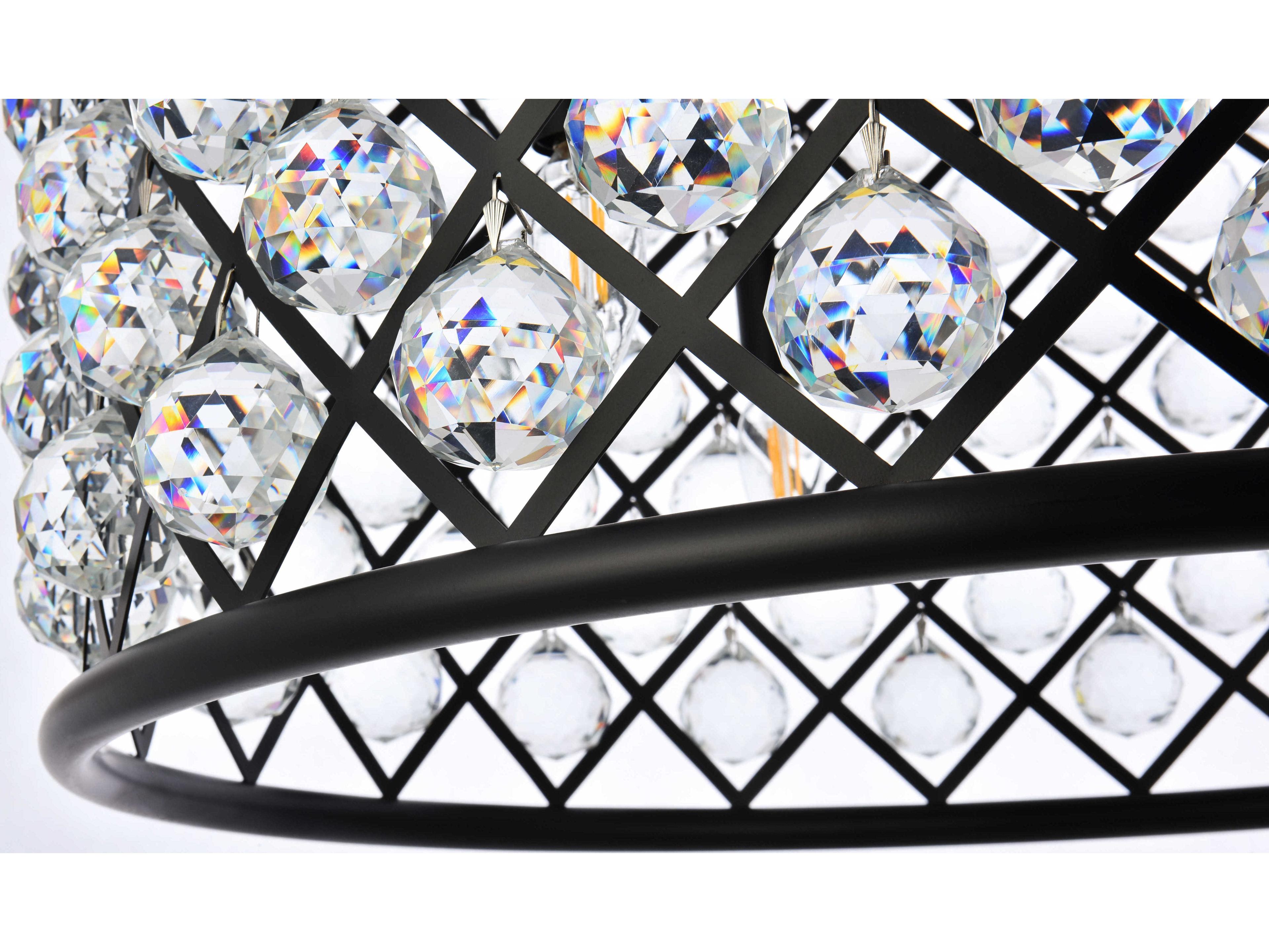 Elegant Lighting Madison 8-Light Matte Black Clear Crystal Drum Pendant