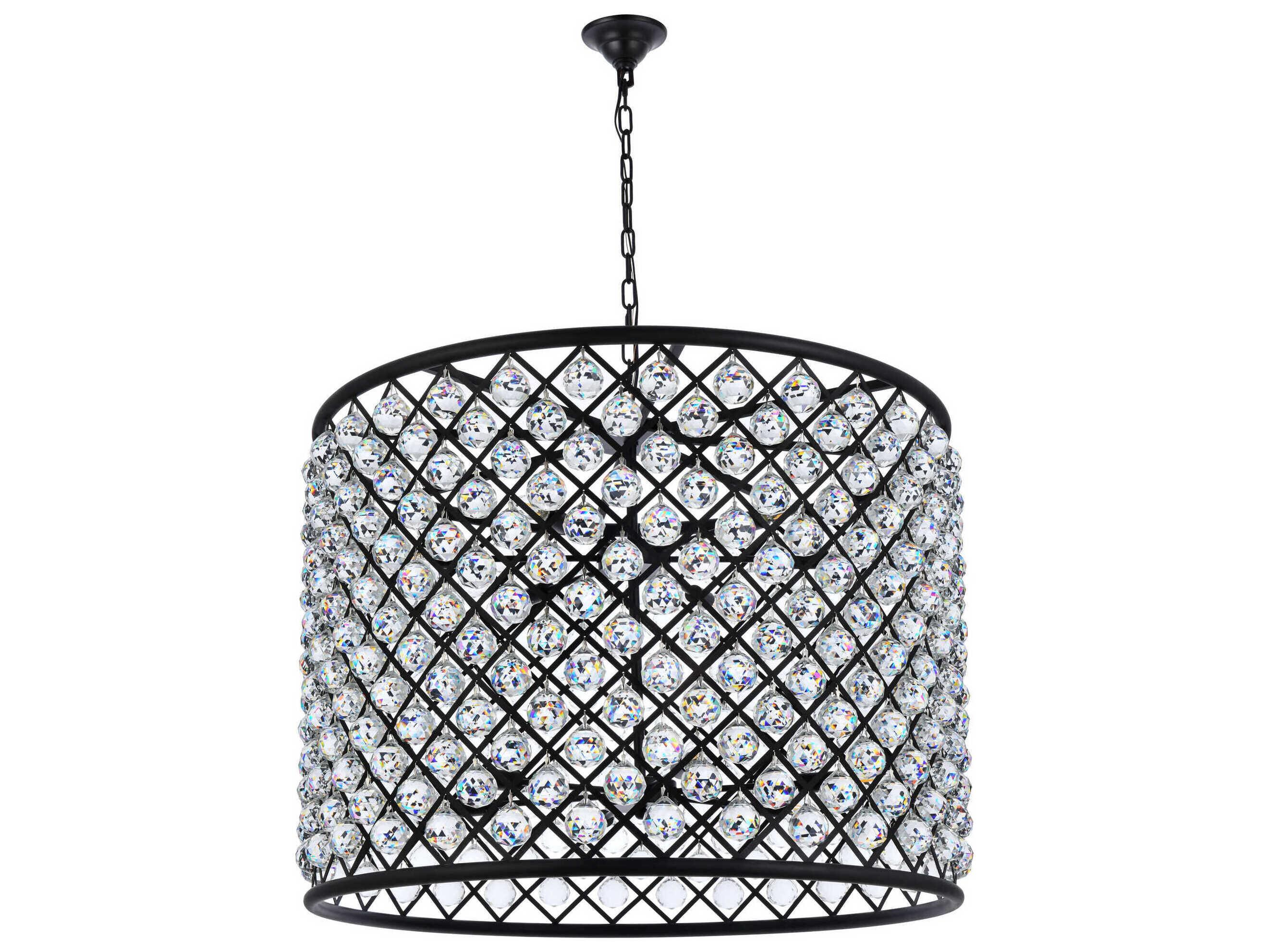 Elegant Lighting Madison 12-Light Mocha Brown Clear Crystal Drum Pendant
