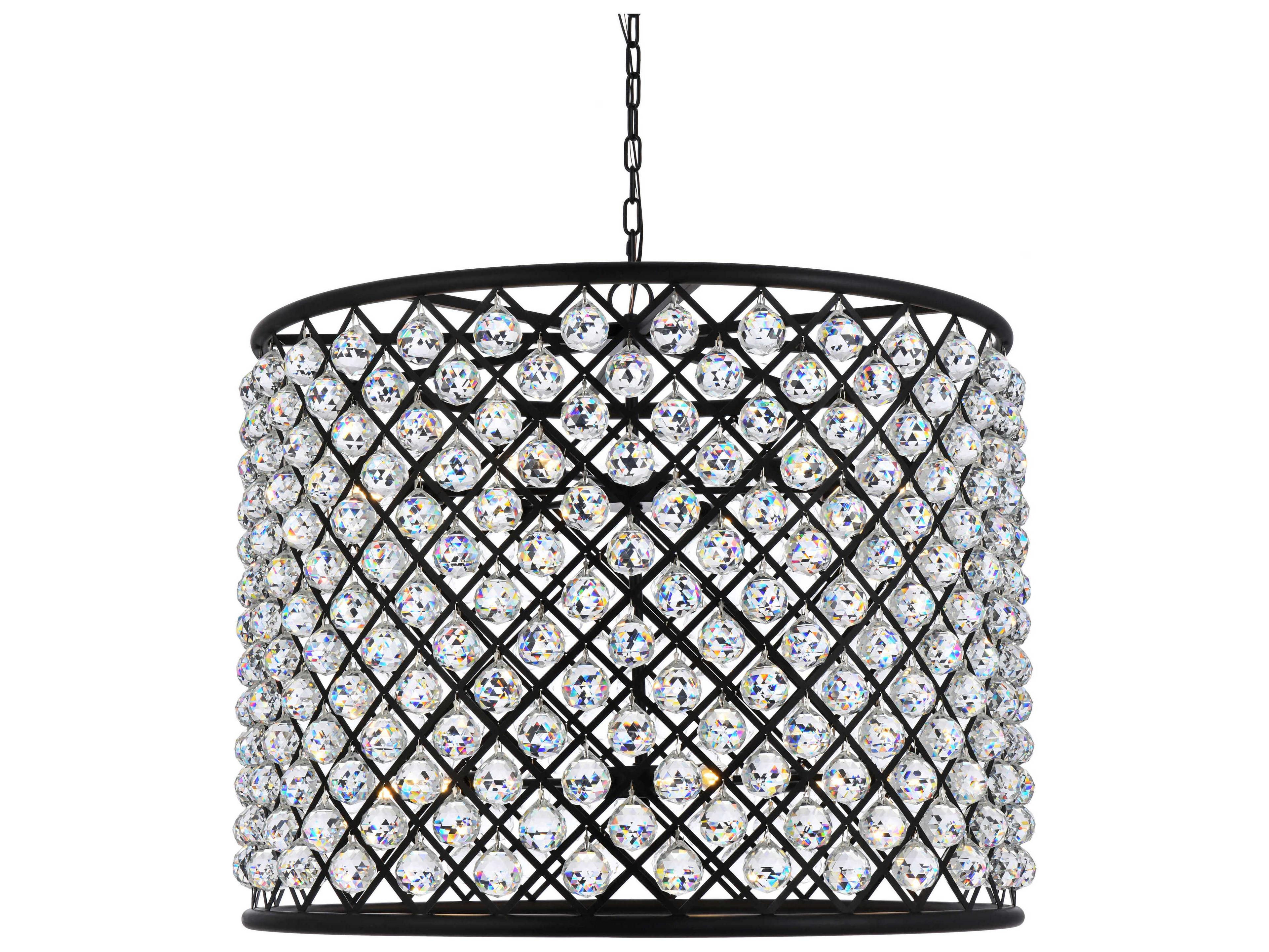 Elegant Lighting Madison 12-Light Mocha Brown Clear Crystal Drum Pendant