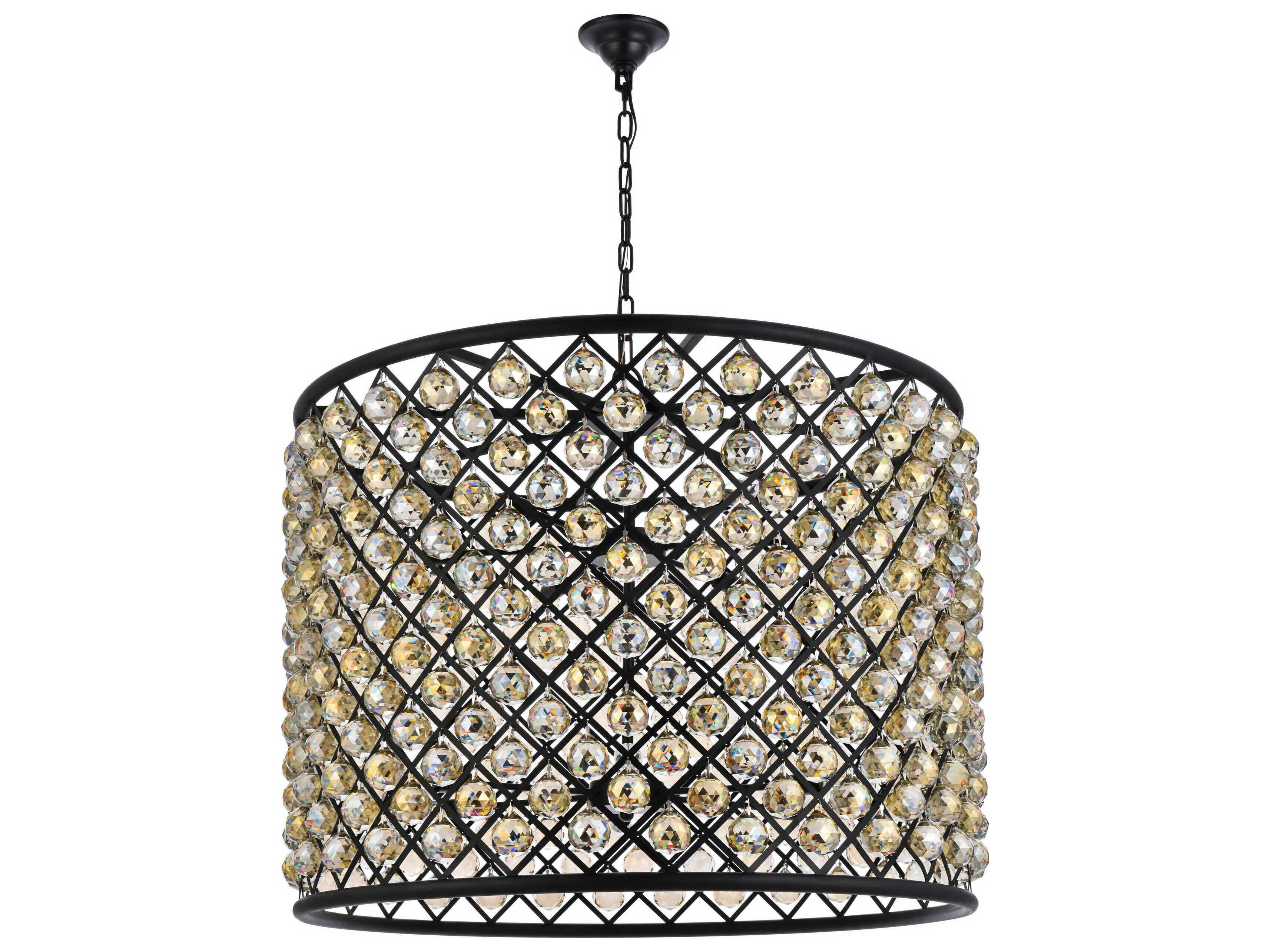Elegant Lighting Madison 12-Light Mocha Brown Gold Crystal Drum Pendant