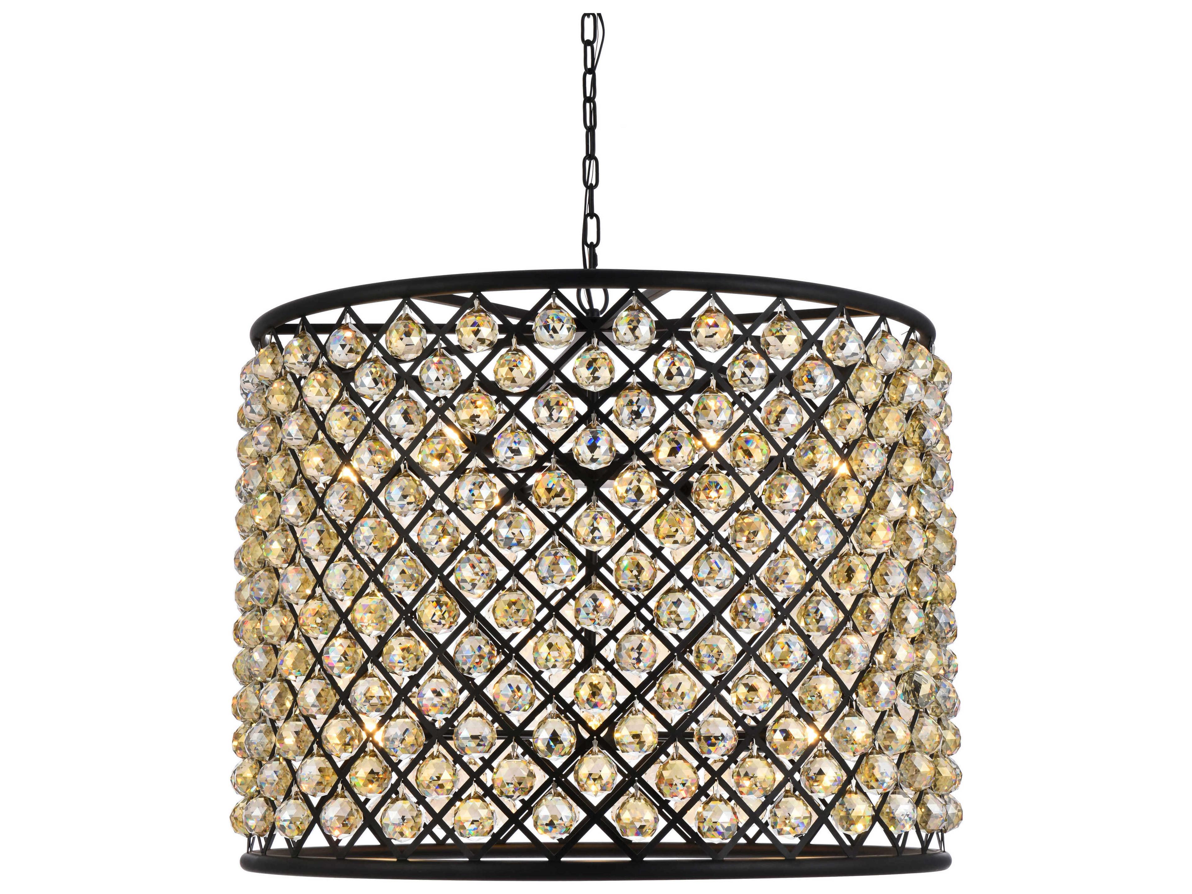 Elegant Lighting Madison 12-Light Mocha Brown Gold Crystal Drum Pendant