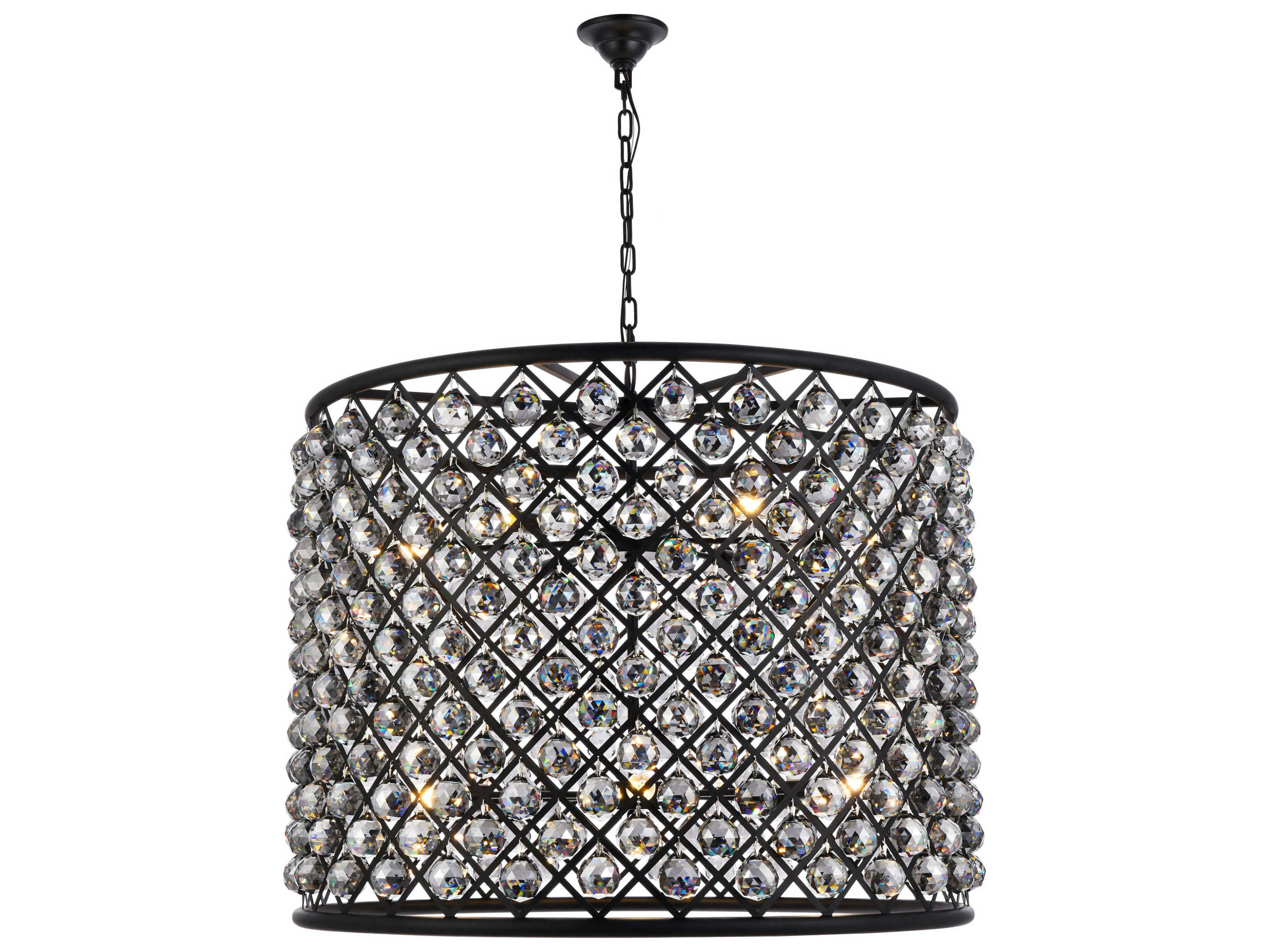 Elegant Lighting Madison 12-Light Mocha Brown Silver Crystal Drum Pendant