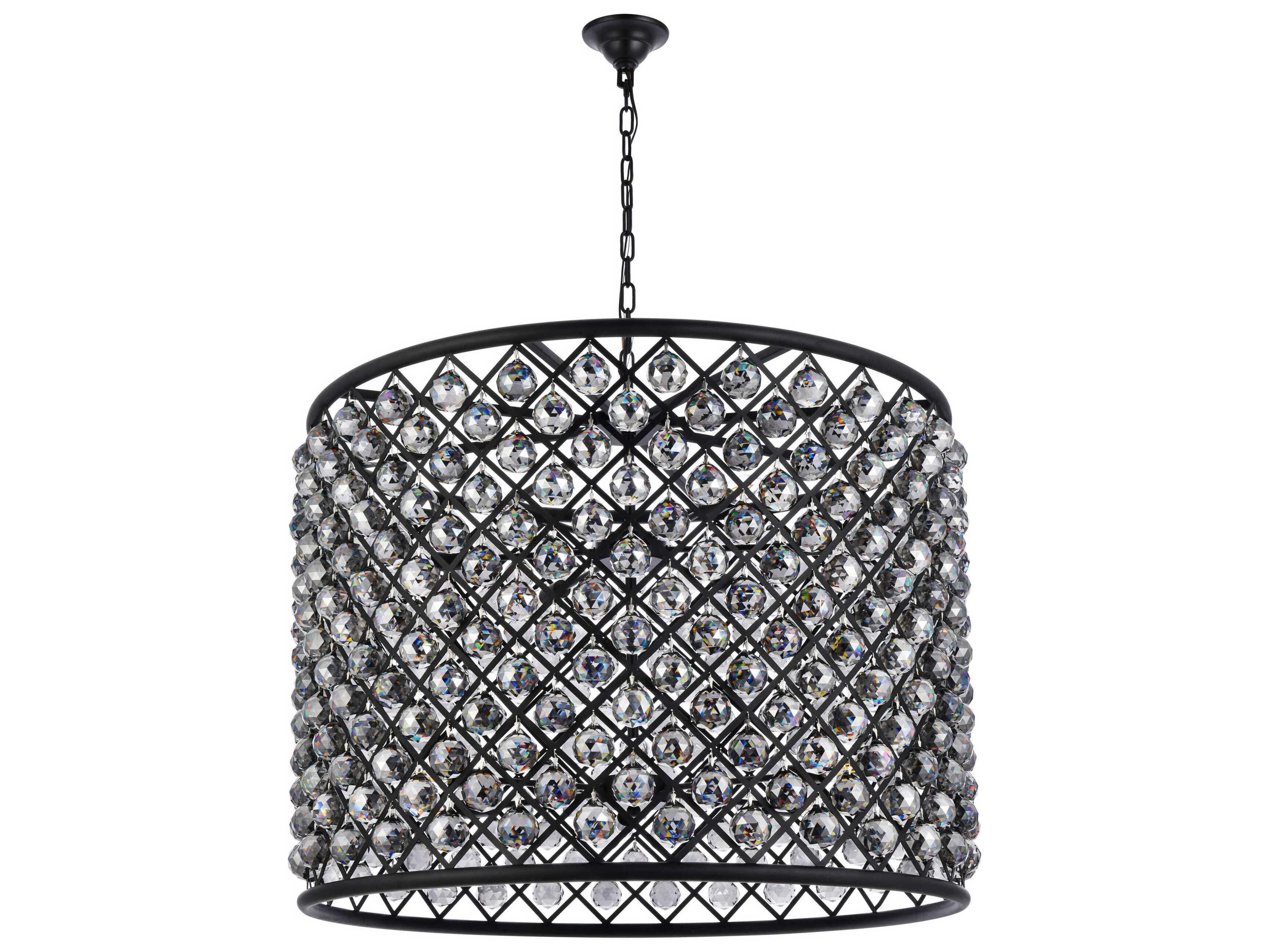Elegant Lighting Madison 12-Light Mocha Brown Silver Crystal Drum Pendant