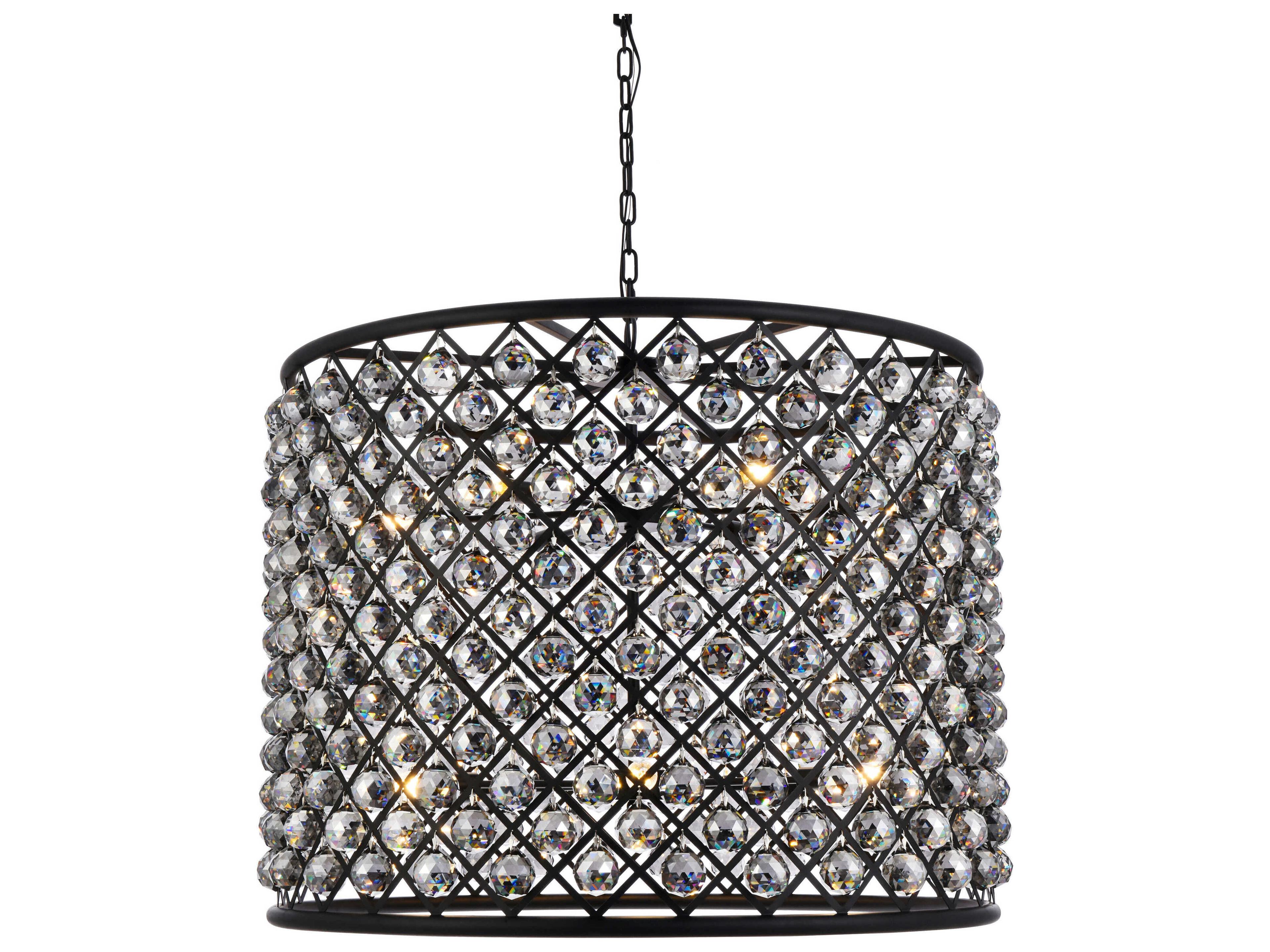 Elegant Lighting Madison 12-Light Mocha Brown Silver Crystal Drum Pendant
