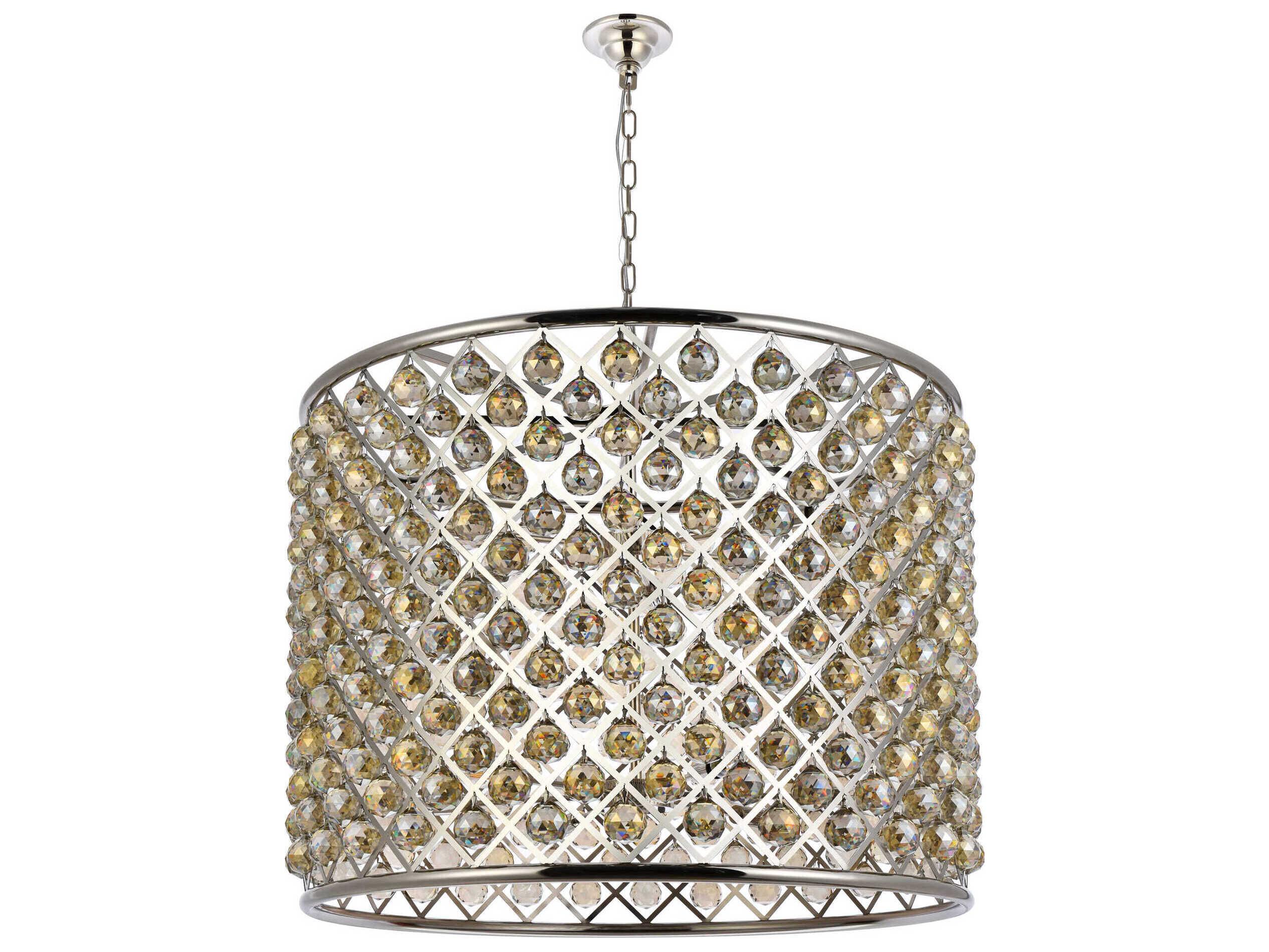 Elegant Lighting Madison 12-Light Polished Nickel Gold Crystal Drum Pendant