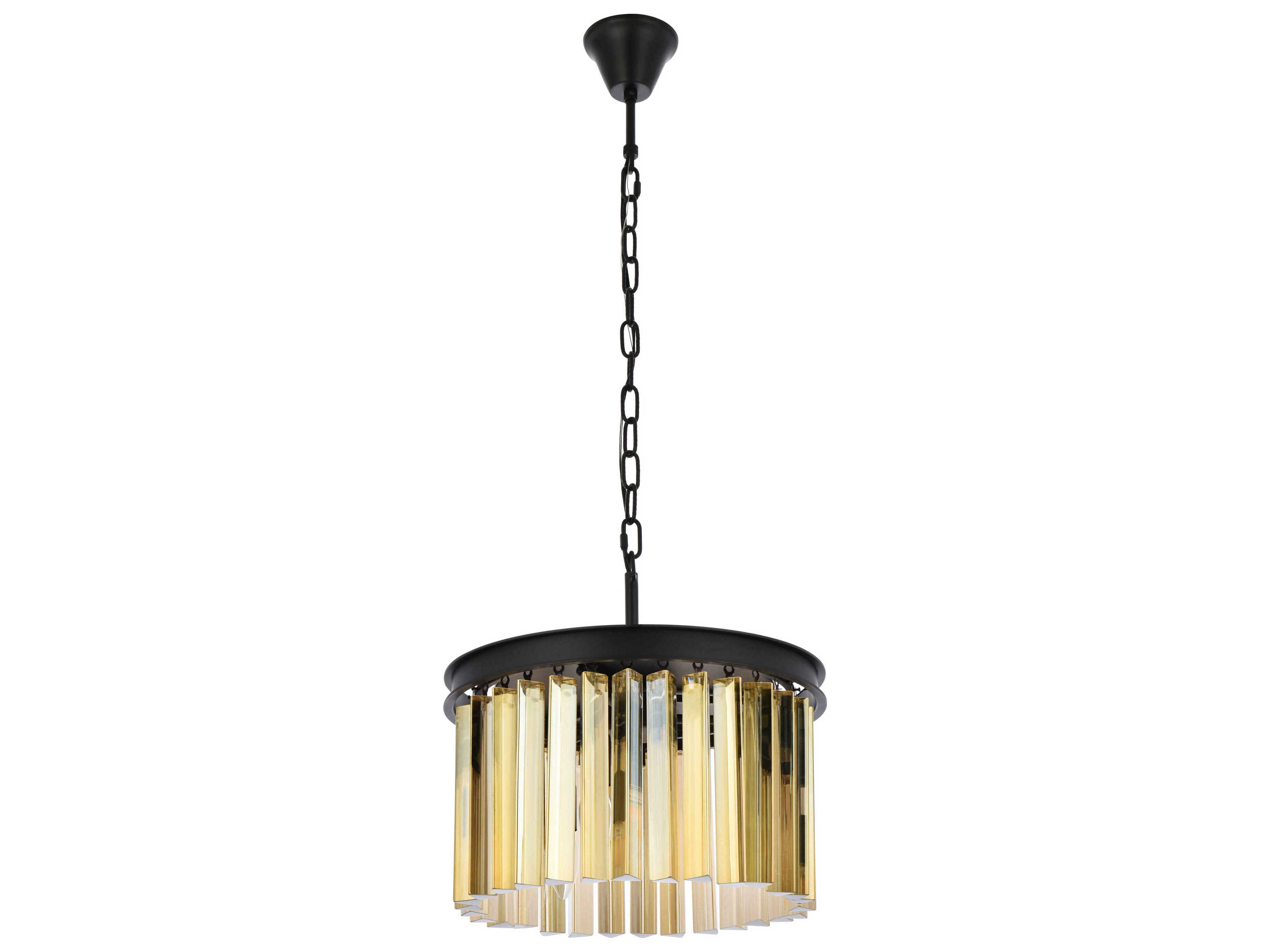 Elegant Lighting Sydney 3-Light Matte Black Gold Crystal Drum Pendant